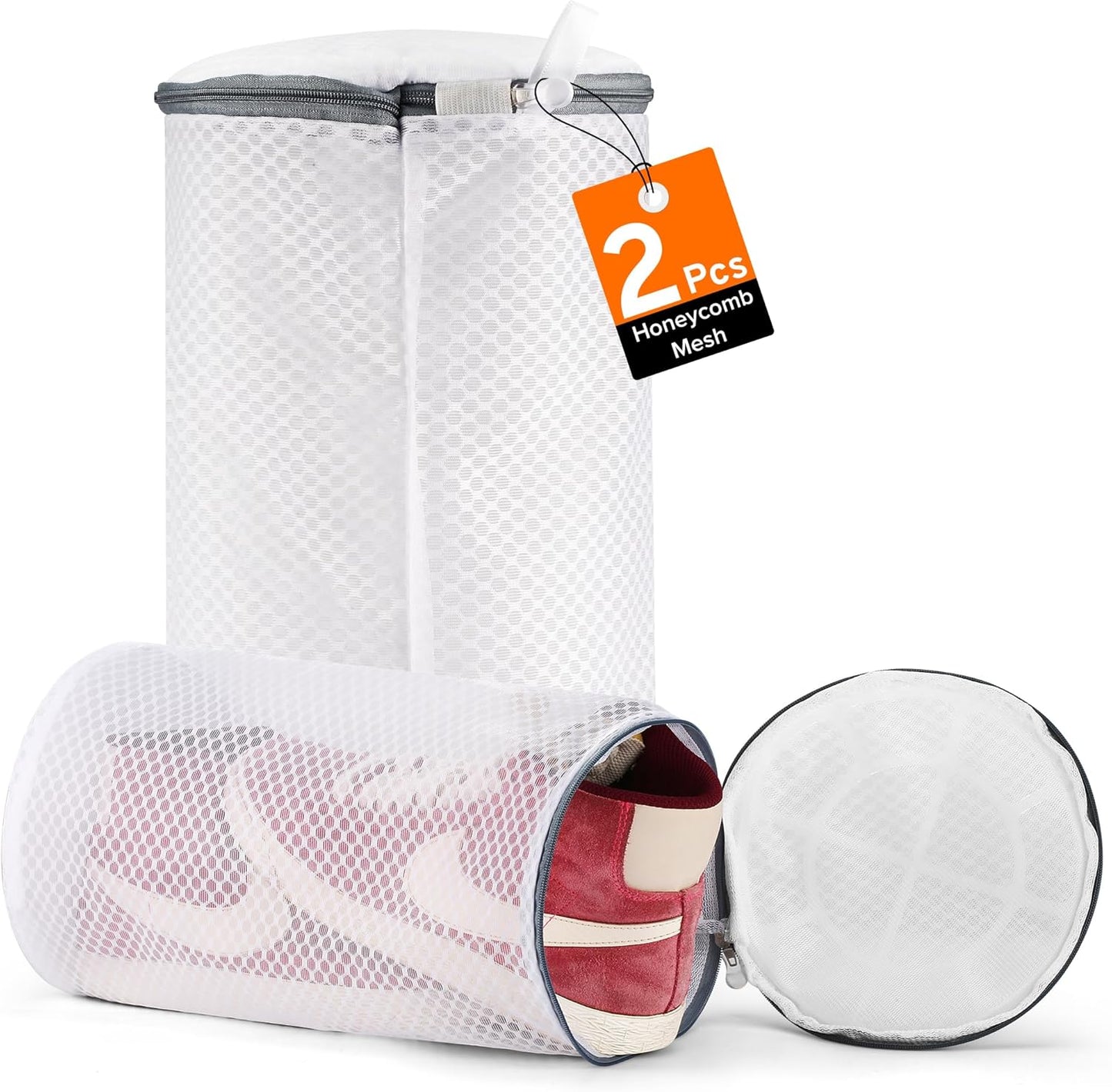 2 Pack 2 Size 120g Honeycomb Shoe Washing Machine Bag, Fabric Shoe Bag with Auto-Lock Zipper, Washing Laundry Bag for Sneaker, Running Shoes, Sock, Bras, Toys