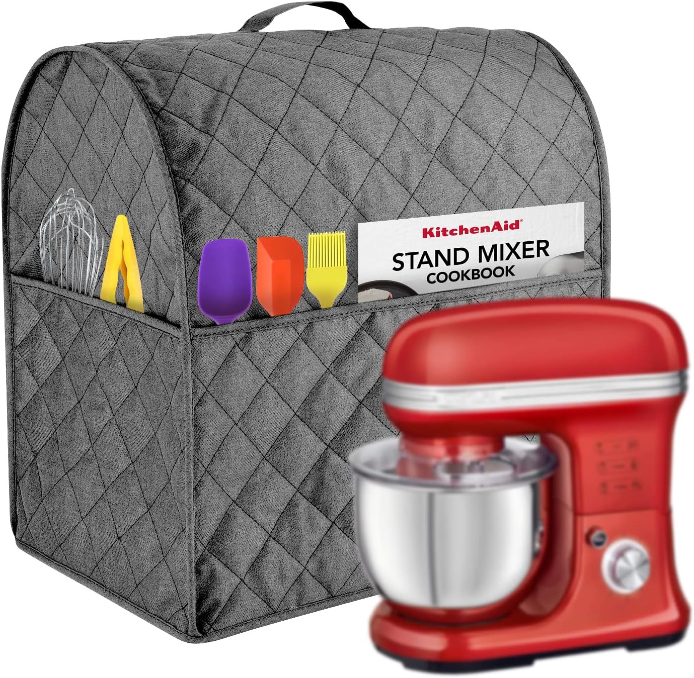 Stand Mixer Cover compatible with Kitchenaid Mixer, Fits All Tilt Head & Bowl Lift Models with 3 Organizer Bag for Accessories. (Grey, For Tilt Head 4.5-5 Quart)