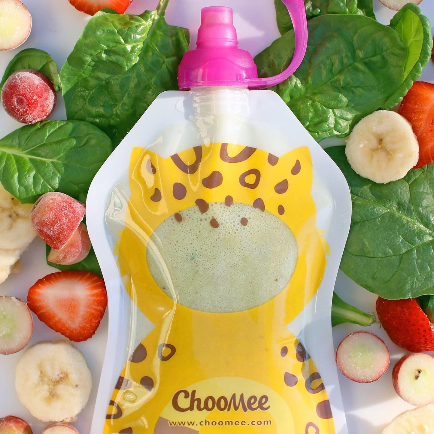 ChooMee SoftSip Food Pouch Tops | Red Purple + White Travel case | Prevent Spills and Protect Childs Mouth