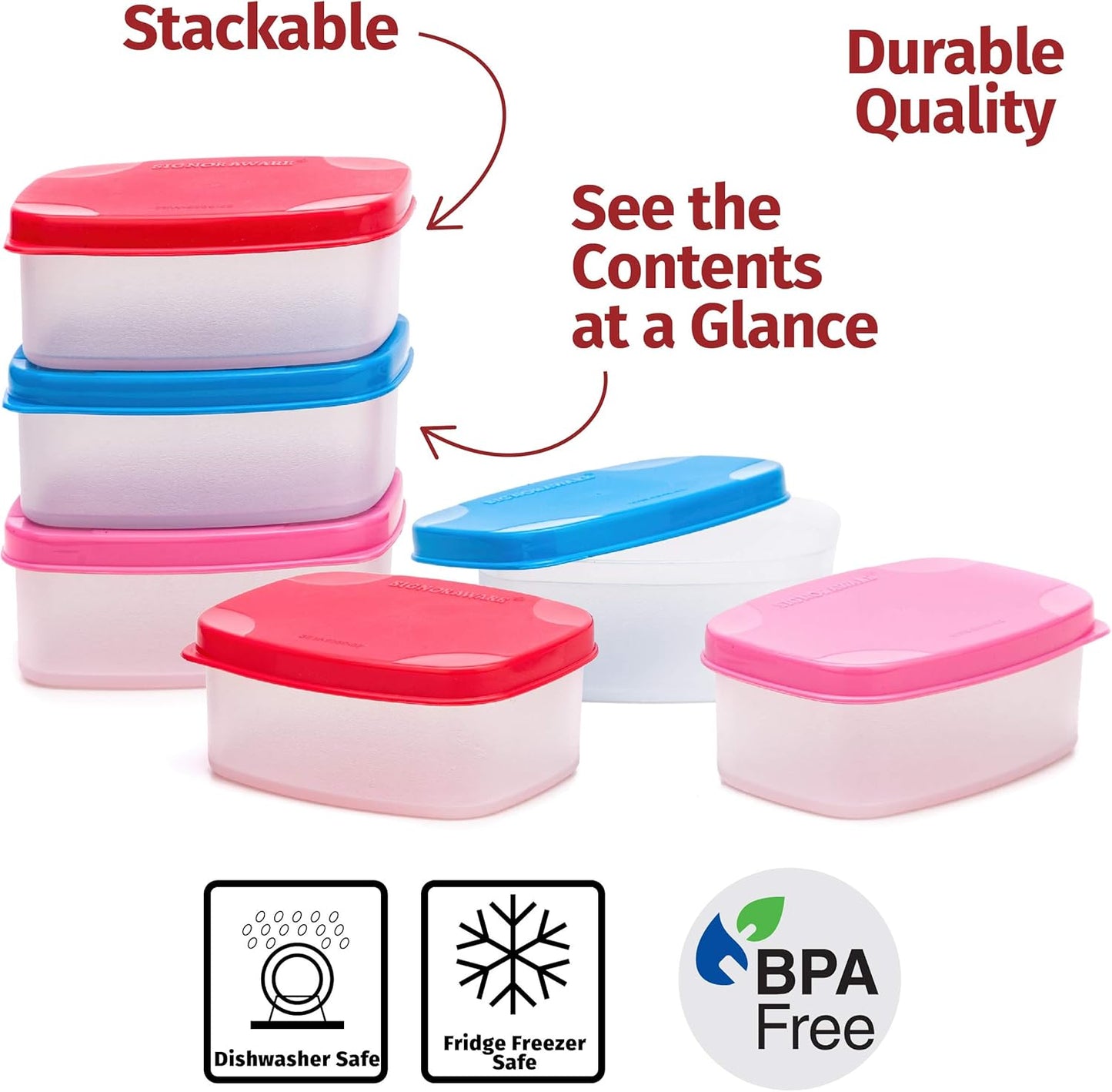 SIGNORA WARE Condiment Containers with Lids- 6 pk. 3 oz.Salad Dressing to go Small Food Storage Containers- Sauce Cups Leak proof Reusable Plastic BPA free for Lunch Box Picnic Travel