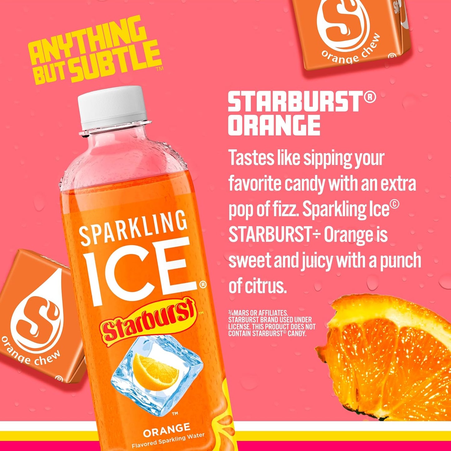 Sparkling Ice STARBURST Orange, Zero Sugar Flavored Sparkling Water, with Vitamins and Antioxidants, Low Calorie Beverage, 17 fl oz Bottles (Pack of 12).