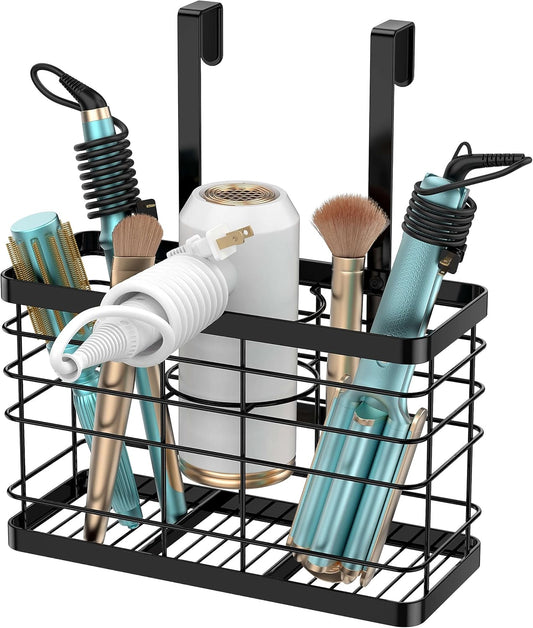 Hair Tool Organizer - Blow Dryer & Hair Dryer Holder Cabinet Door, Bathroom Organizer & Storage Basket for Styling Tools