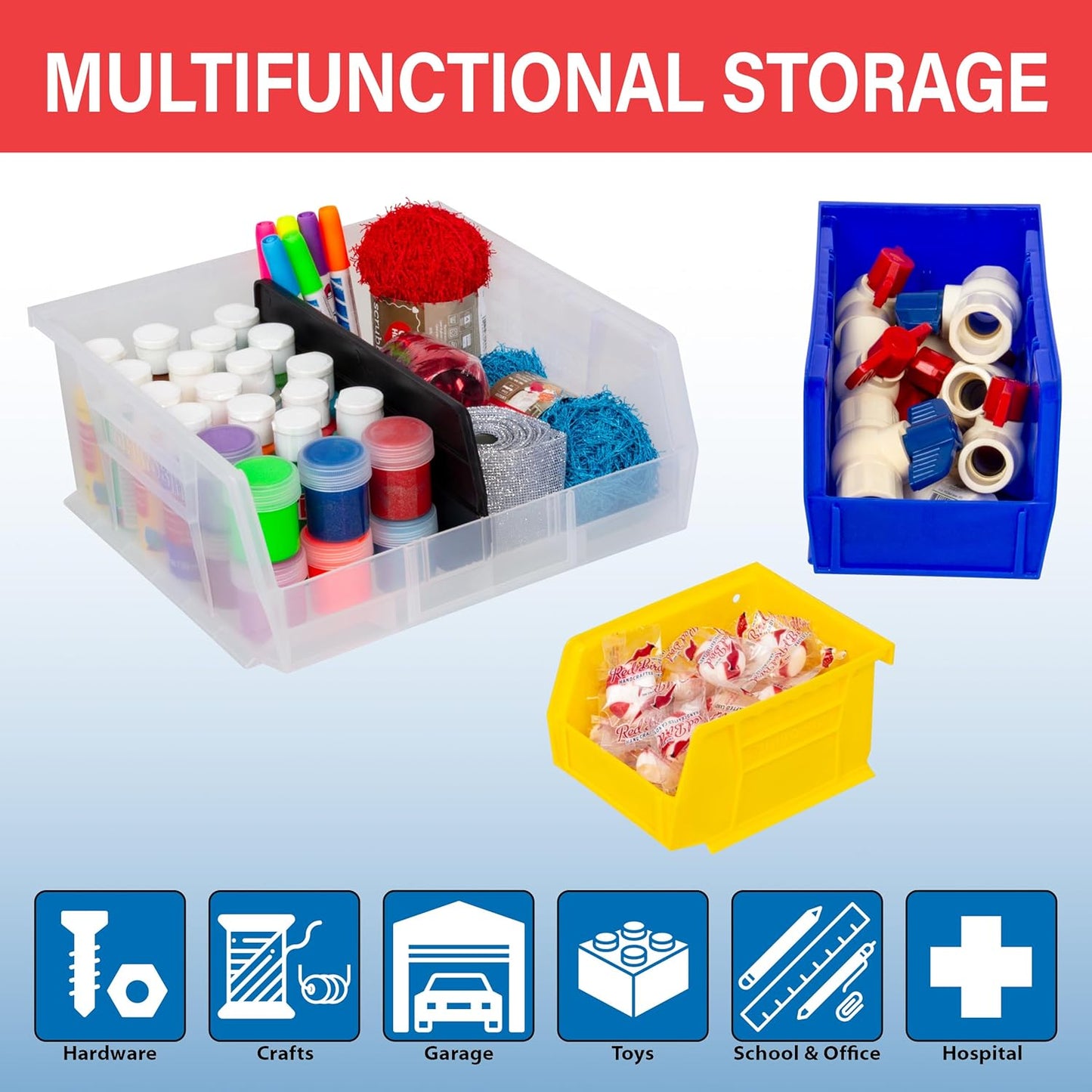 Akro-Mils 30220 AkroBins Plastic Storage Bins, Space-Saving Stackable Bins for Garage, Pantry, Craft Organization, 7-Inch x 4-Inch x 3-Inch, Green, 24-Pack