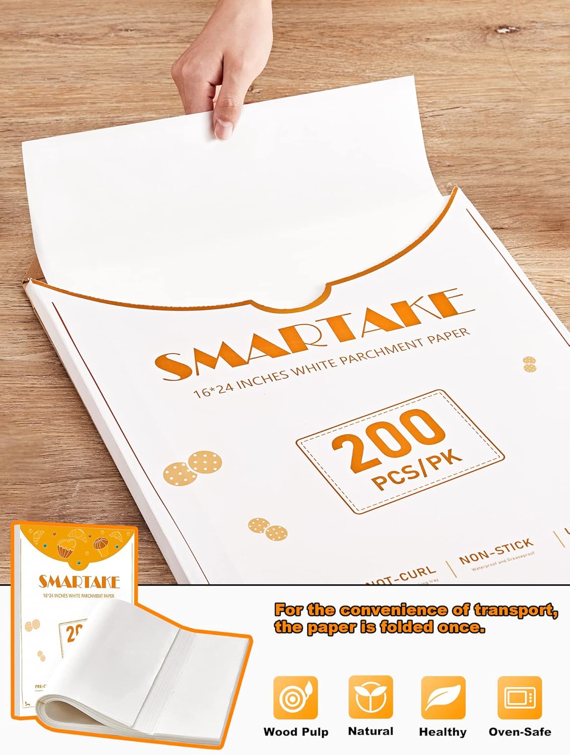SMARTAKE 200 Pcs Parchment Paper Baking Sheets, 16x24 Inches Non-Stick Precut Baking Parchment, Suitable for Baking Grilling Air Fryer Steaming Bread Cup Cake Cookie and More (White)