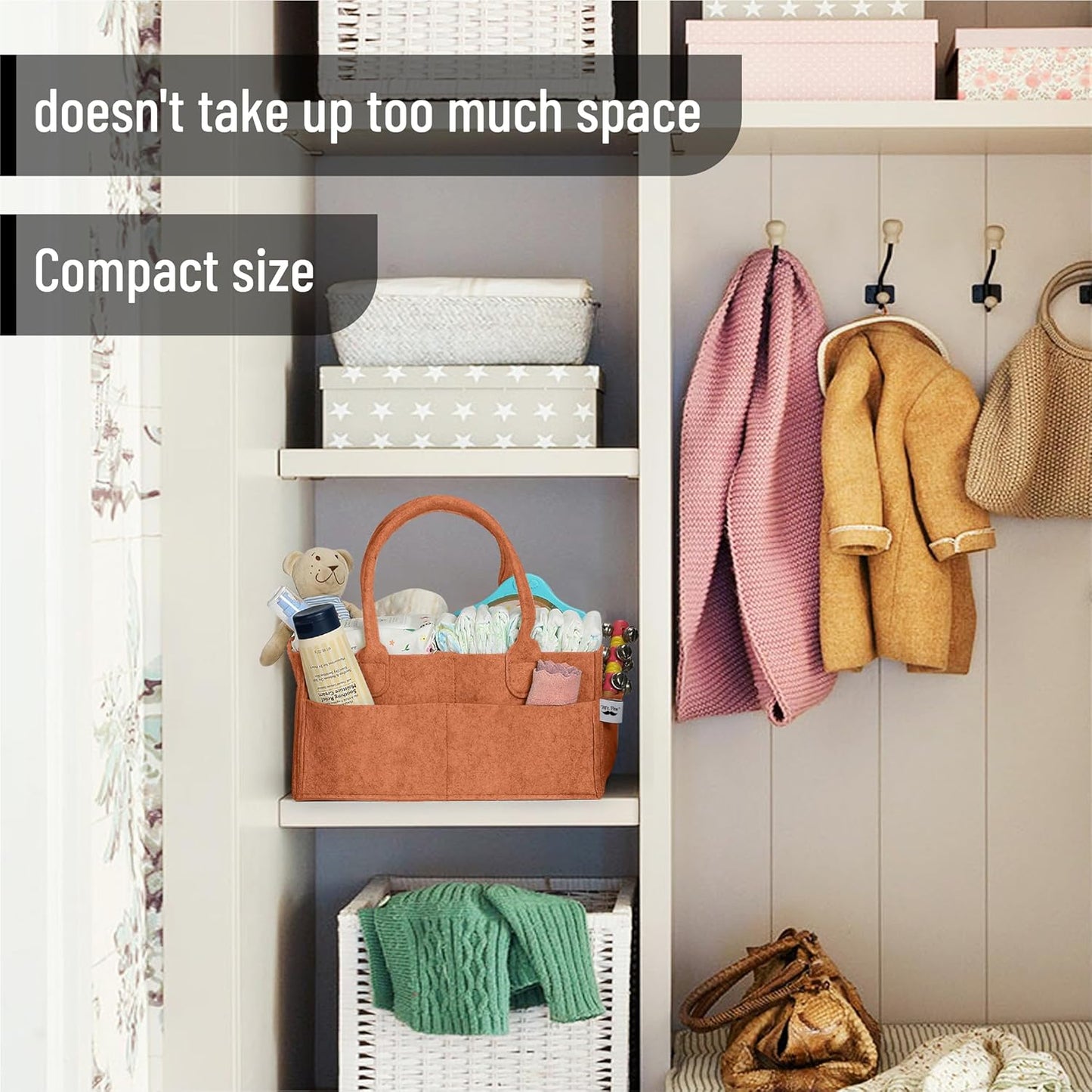 Mr. Pen- Baby Diaper Caddy Organizer, Rustic Warmth, Baby Caddy Organizer with Handle, Compact Size, Collapsible & Portable