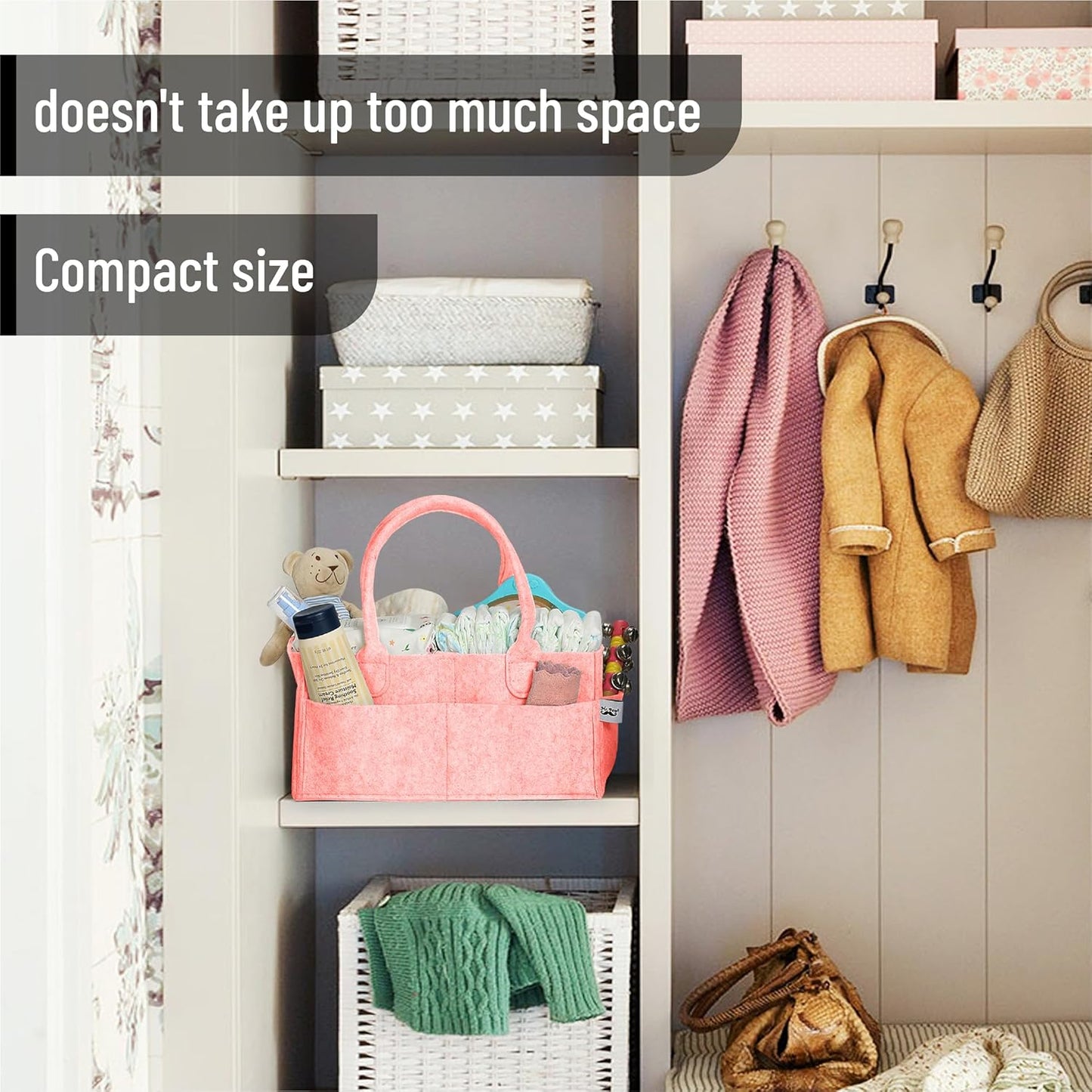 Mr. Pen- Baby Diaper Caddy Organizer, 2 Pack, Pink, Baby Caddy Organizer with Handle, Compact Size, Collapsible & Portable