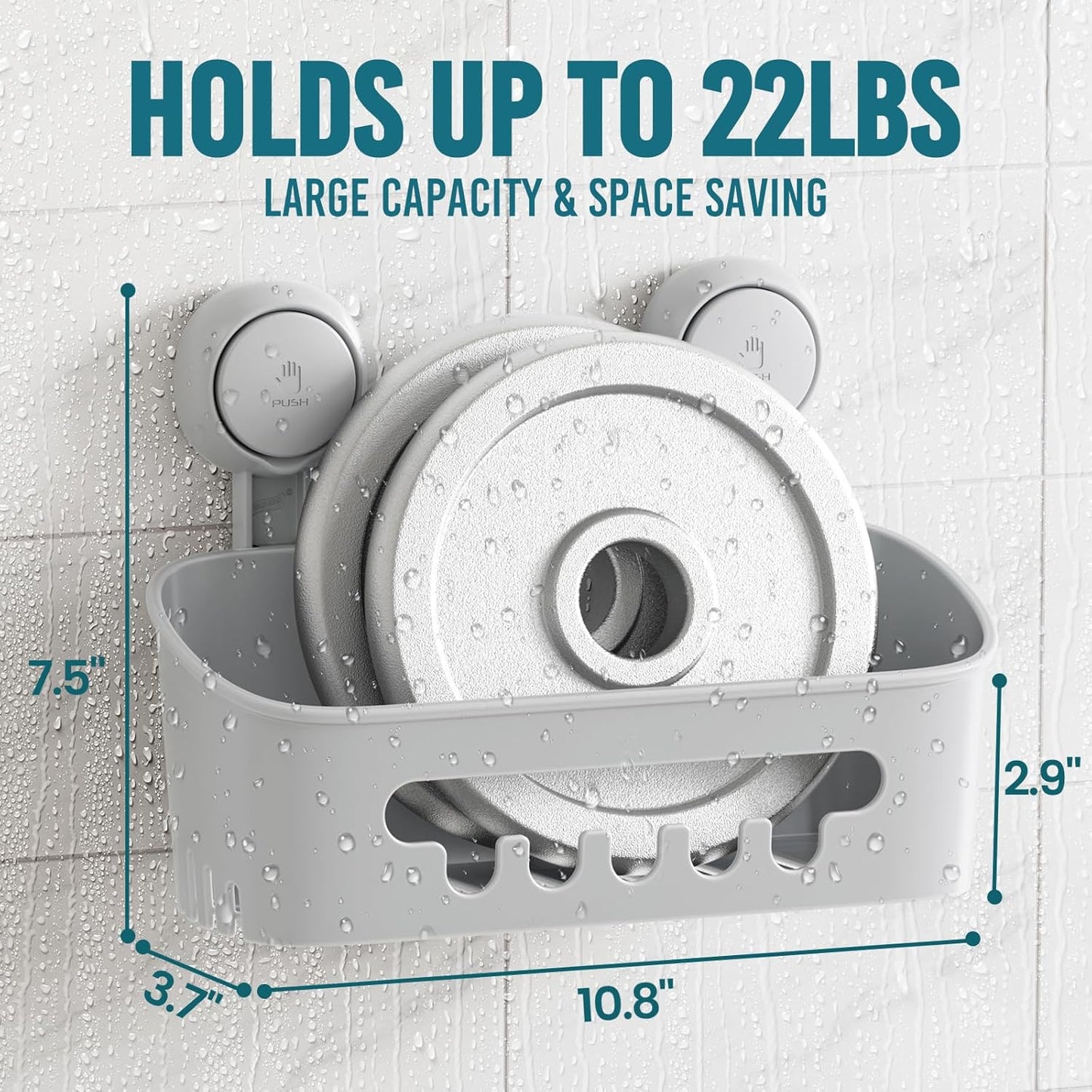 TAILI Shower Caddy Suction Cup 2 Pack, Heavy Duty Bathroom Organizer, Removable Shelves for Inside Shower, Shampoo, Waterproof Suction Plastic Storage for Bathroom Accessories Holder, Gray