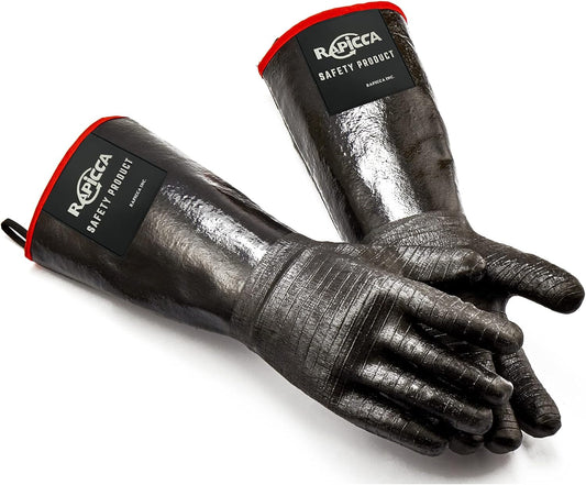RAPICCA 932°F Heat Resistant BBQ Grill Gloves: Oil Resistant Waterproof for Smoking Grilling Cooking Barbecue Deep Frying Turkey Rotisserie Handling Hot Greasy Meat Stocking Stuffers - Long Sleeve