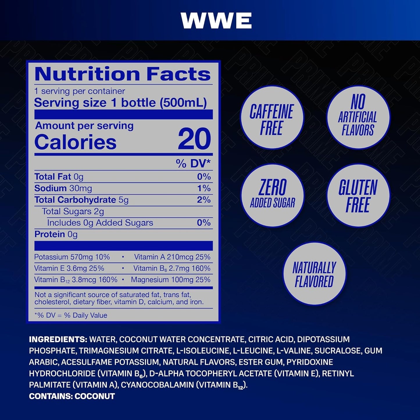 PRIME Hydration, WWE Sports Drinks, Electrolyte Enhanced for Replenishing Fluids, 250mg BCAAs, B Vitamins, Antioxidants, Low Sugar, 16.9 Fl Oz, 12 Pack