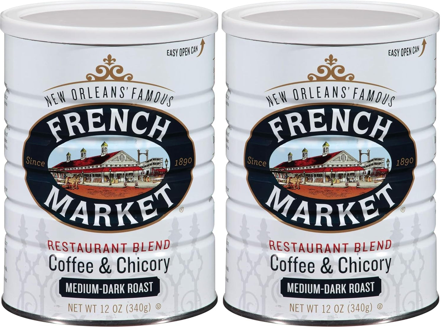 French Market Coffee, Coffee and Chicory, Dark Roast Ground Coffee, 12 Ounce Can 3 Count (Pack of 2)