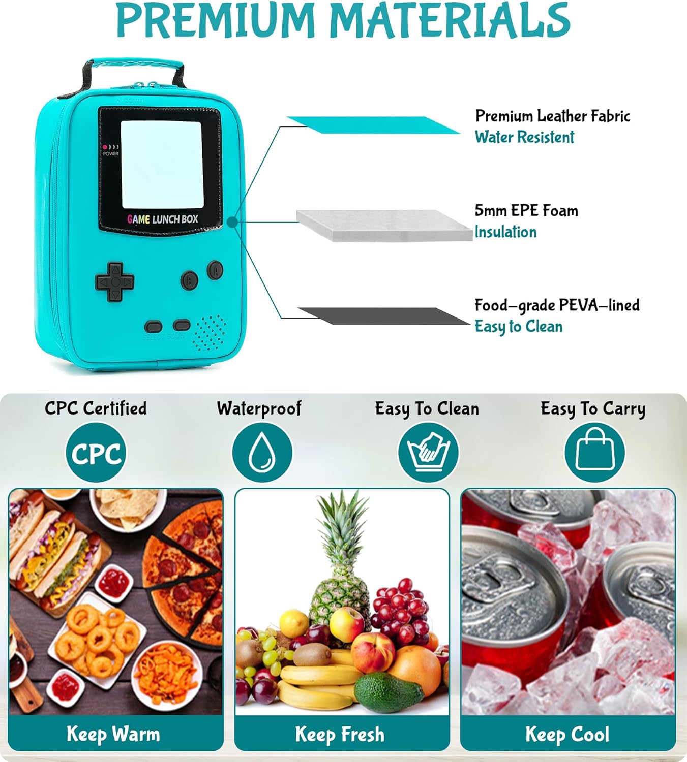 Boy Lunch Box,Kids Lunch Bag Insulated Leather Game Lunch Box for School Thermal Meal Cooler Lunch Boxes for Boy Girl Kid Toddler Teen