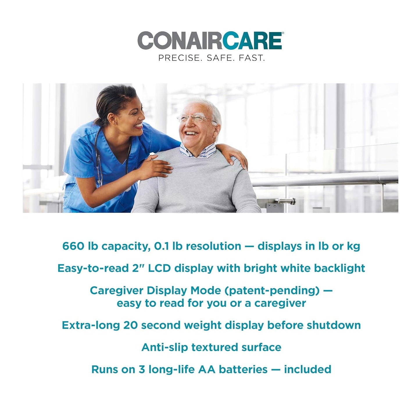 Conair Bathroom Scale for Body Weight, FSA/HSA Eligible High-Capacity Talking Bathroom Scale in both English and Spanish - 660 lb. Enhanced Weight Limit with XL Backlit LCD Display, Anti-Slip Platform