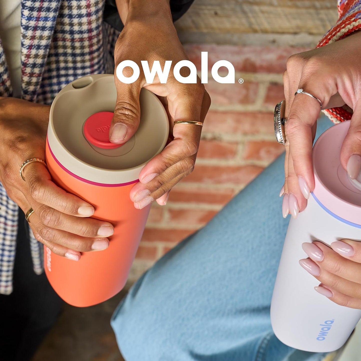 Owala SmoothSip Slider Insulated Stainless Steel Coffee Tumbler, Reusable Iced Cup, Hot Coffee Travel Mug, BPA Free 20 oz, Pink (Pucker Up) (Pack of 8)