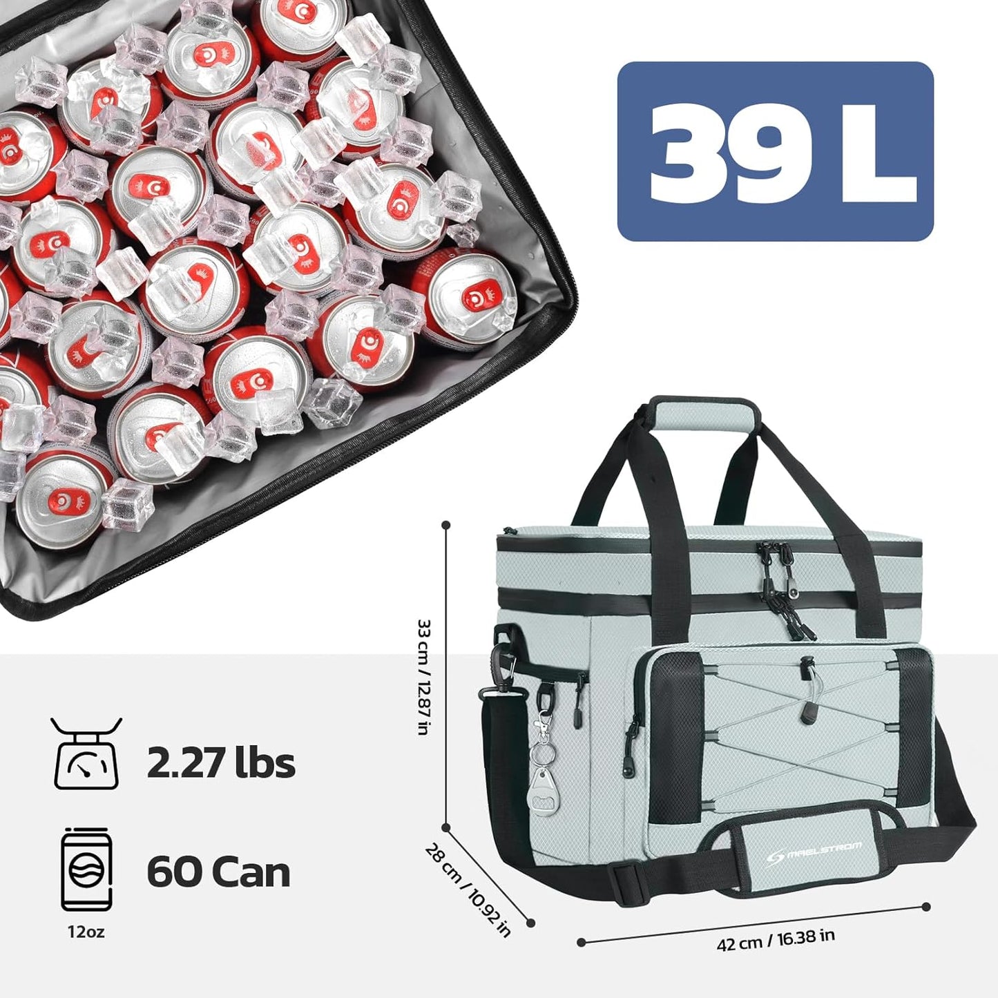 Maelstrom Collapsible Soft Cooler Bag, 24/30/60/75 Cans Beach Cooler, Ice Chest, Leakproof & Portable for Beach, Camping, Road Trips & Grocery Shopping