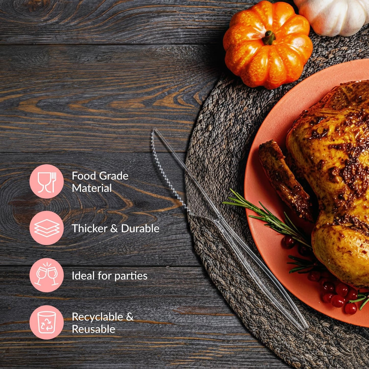 Prestee 100 Pack Plastic Silverware Knives - Heavy Duty, Clear Plastic Knives for Parties, Catering, and Events - Durable and Elegant Disposable Knife Utensils for Weddings, Dinners, and Celebrations