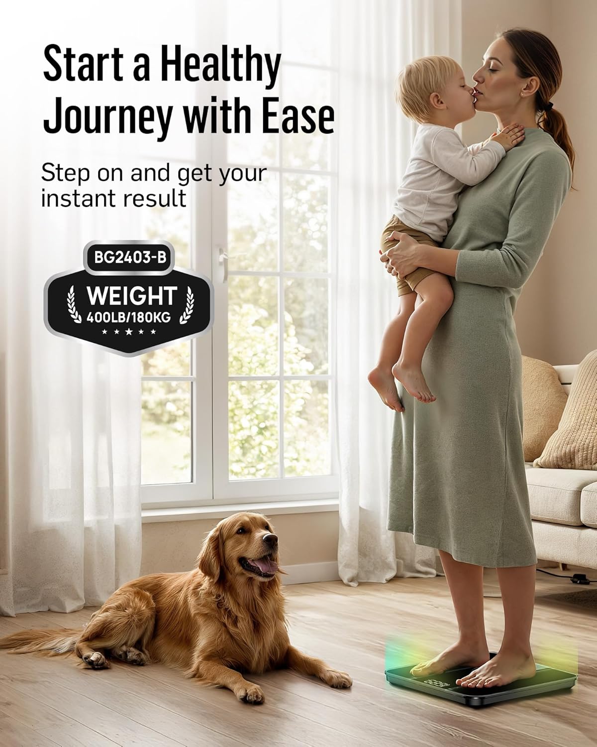 RunStar Digital Bathroom Scale for Body Weight with High Precision, Clear LED Backlight Display, Accurate Scale with 6mm Tempered Glass, 400lb