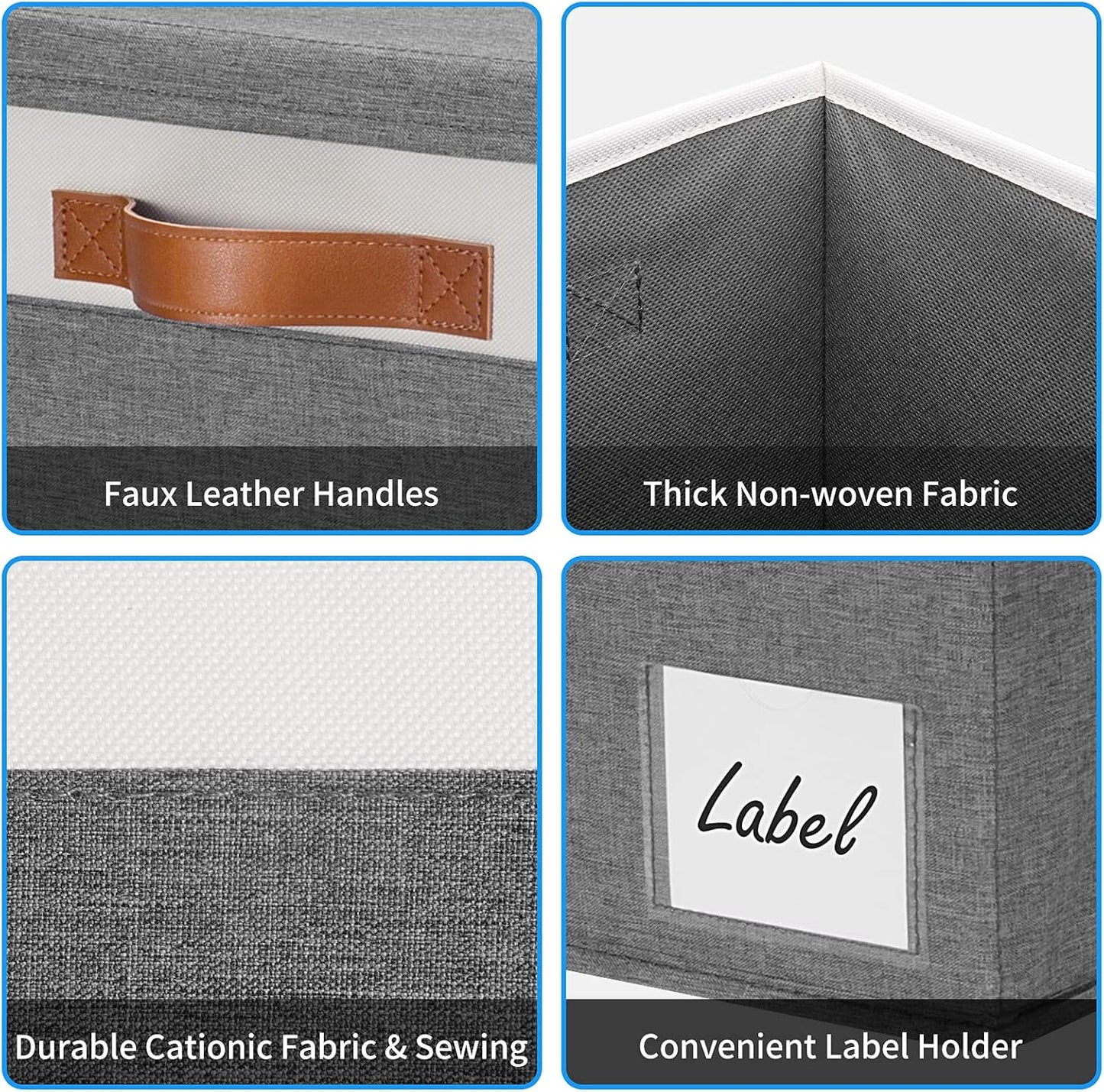GhvyenntteS Extra Large Storage Bins with Lids, Foldable Fabric Storage Boxes with Lids and Handles, Storage Baskets with Lid and Label for Home Office (3 Pack, Grey, 15.75" x 11.8" x 10.2")