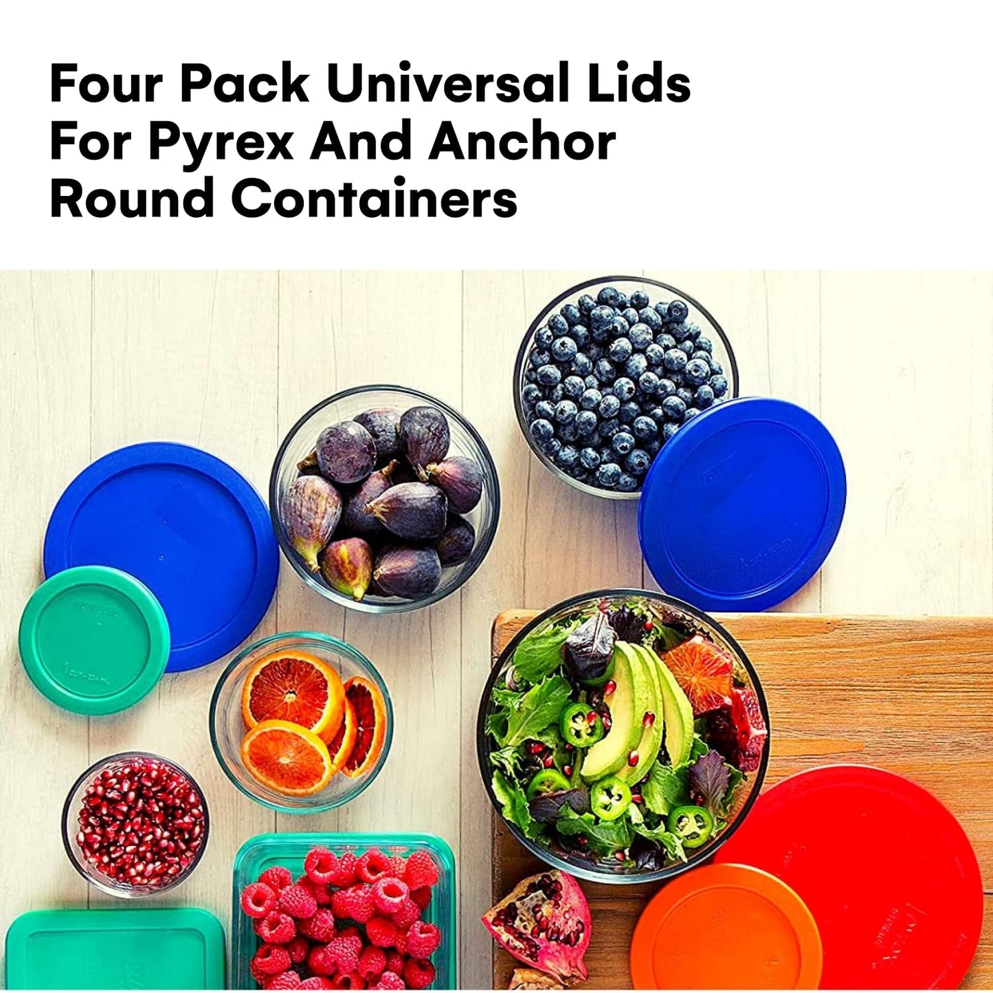 Lids for Pyrex and Anchor Round Glass Containers - 2-Cups, Green-4PK