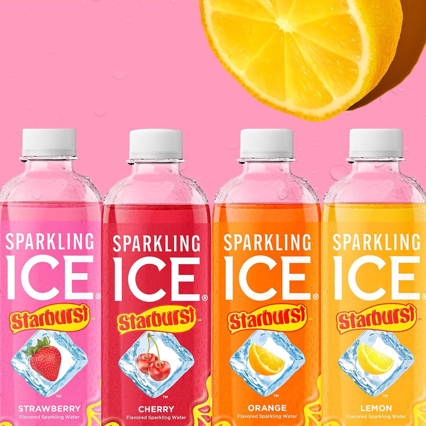 Sparkling Ice STARBURST Lemon, Zero Sugar Flavored Sparkling Water, with Vitamins and Antioxidants, Low Calorie Beverage, 17 fl oz Bottles (Pack of 12)