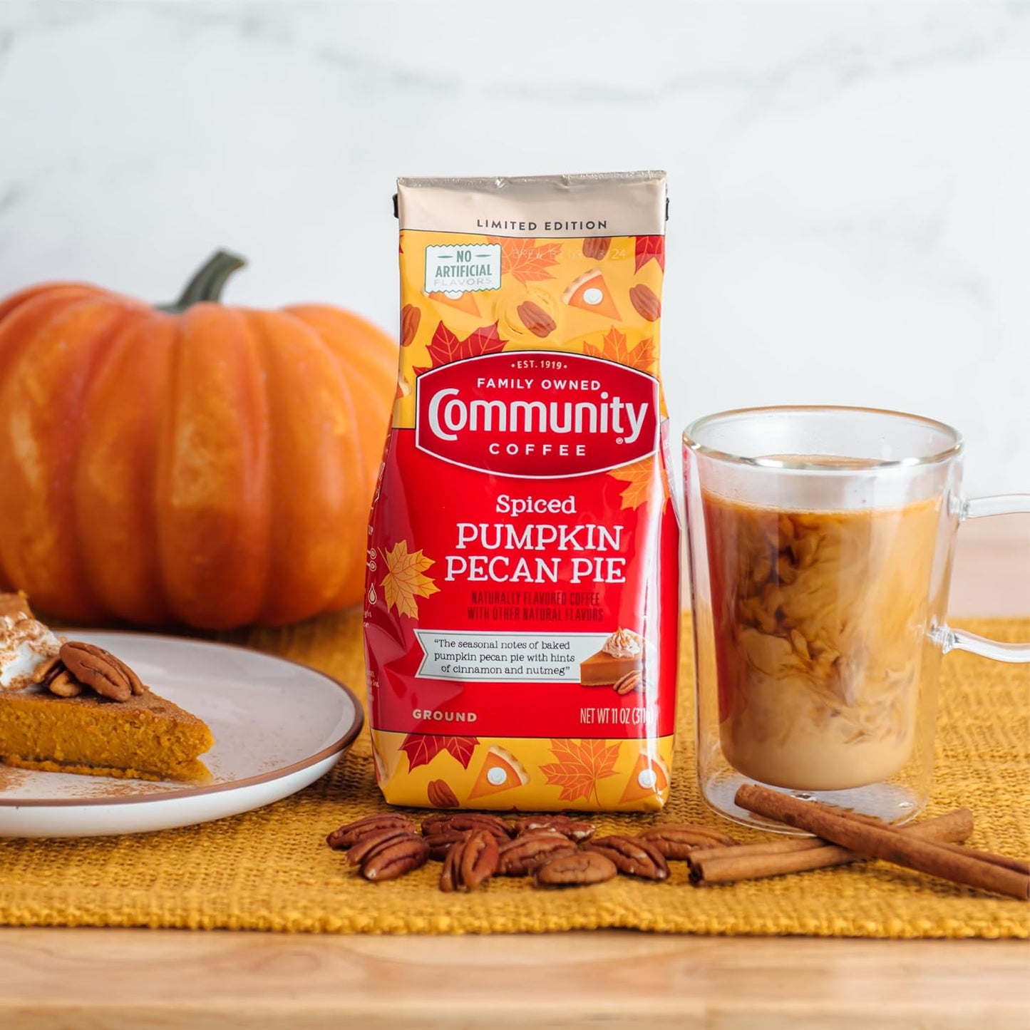 Community Coffee Spiced Pumpkin Pecan Pie Flavored Ground Coffee, Limited Edition, Medium Roast, 11 oz Bag (Pack of 1)