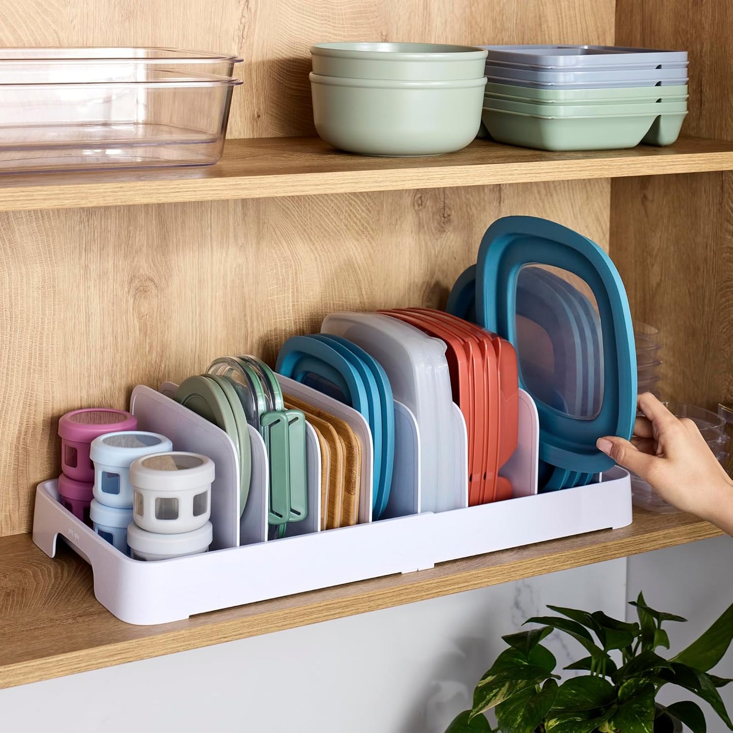 YouCopia StoraLid Expandable Food Container Lid Organizer with Tall Dividers, 40 Lid, Premium Edition