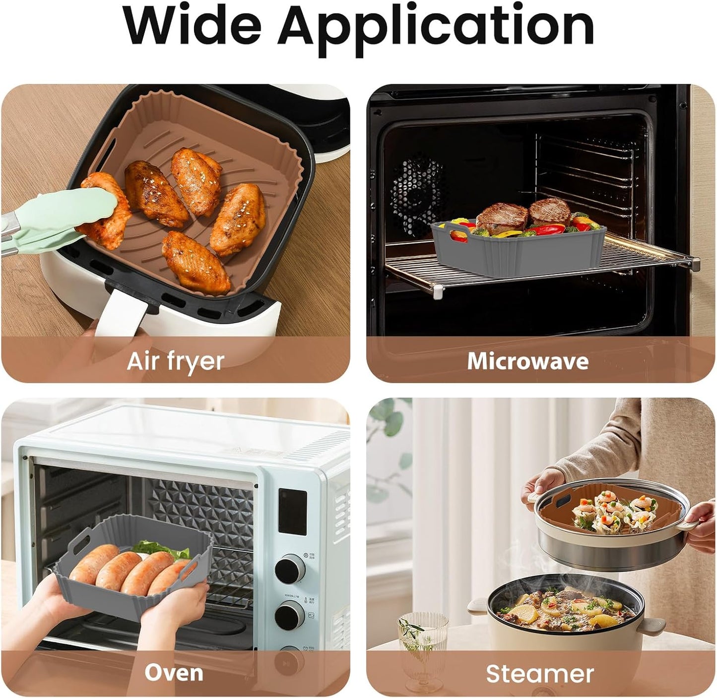 Redfly Air Fryer Silicone Liners, 9.3 Inch Square Airfryer Liners, Silicone Air Fryer Liners Reusable for 6-8 QT, Air Fryer Accessories Replacement for Parchment, Airfryer Liners Silicone Brown&Gray