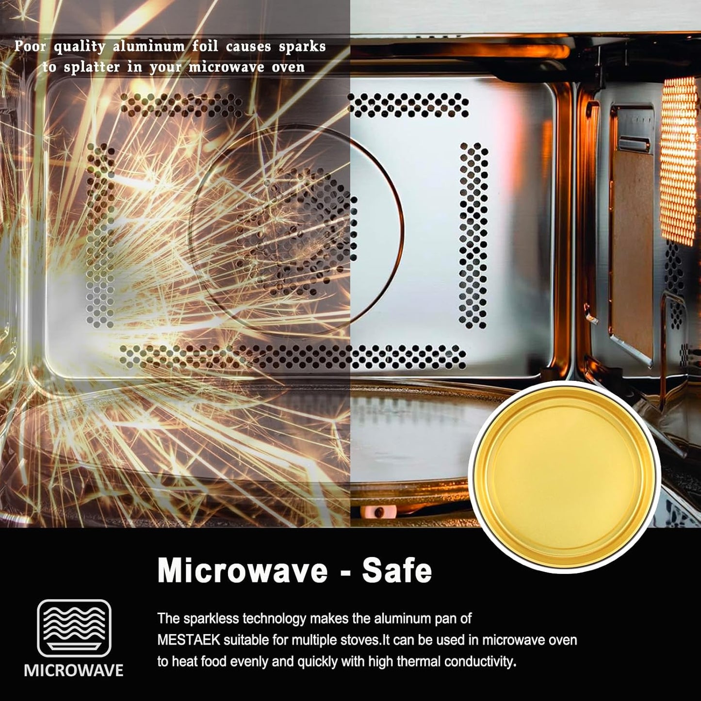 Reusable Aluminum Foil Air Fryer Pans, 50-Pack, 7.1-Inch Diameter, 1.6-Inch Depth, 24.5-Ounce Capacity, Food-Grade, Black & Gold, Thickened for High Temperatures, Dishwasher Safe