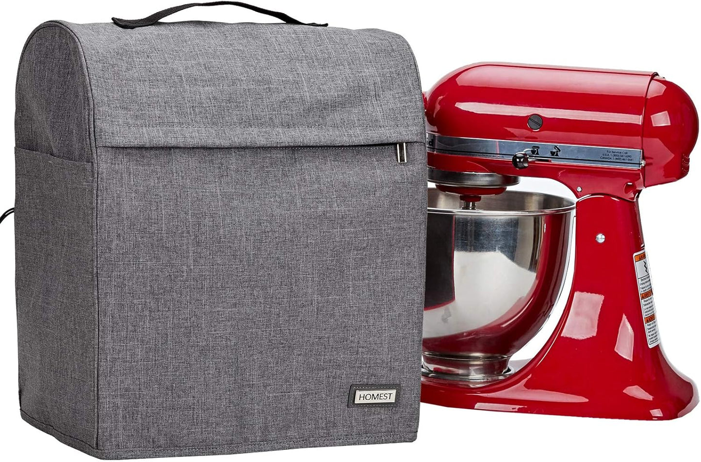 HOMEST Stand Mixer Dust Cover Compatible with KitchenAid 5/4.5 Quart Bowl Lift, Zipper Pocket for Various Kitchen Appliance Accessories, Grey (Patent Design)