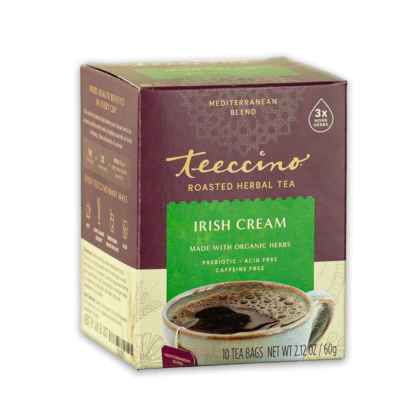 Teeccino Irish Cream Herbal Tea, Rich & Roasted Herbal Tea That’s Caffeine Free & Prebiotic for Natural Energy, 10 Tea Bags