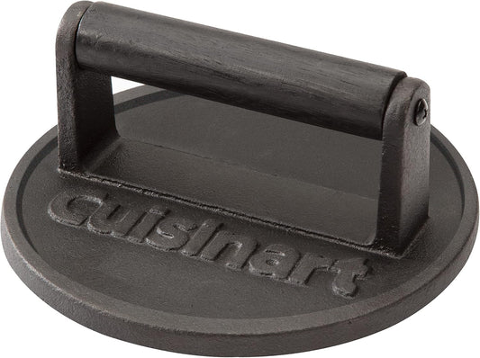 Cuisinart 6.5" Cast Iron Smashed Burger Press, Round Flat Edge Grill Press for Crispy Smash Burgers, Burger Tool for Grill and Griddle Accessories, for BBQs and Tailgates