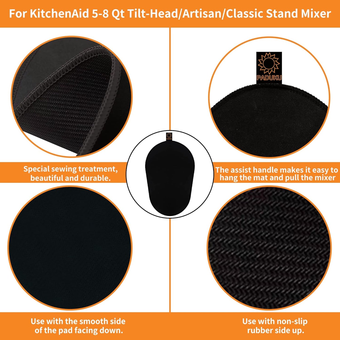Sliding Mat for Kitchenaid Mixer, Mover Mat Pad for 5-8Qt Bowl Lift Stand Mixer, Kitchen Appliance Slider Compatible for Pro 600 Stand Mixer with Black Kitchen Accessory, Kitchen Aid Mixer Accessories