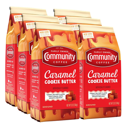 Community Coffee Caramel Cookie Butter Flavored 72 Ounces, Medium Roast Ground Coffee, 12 Ounce Bag (Pack of 6)