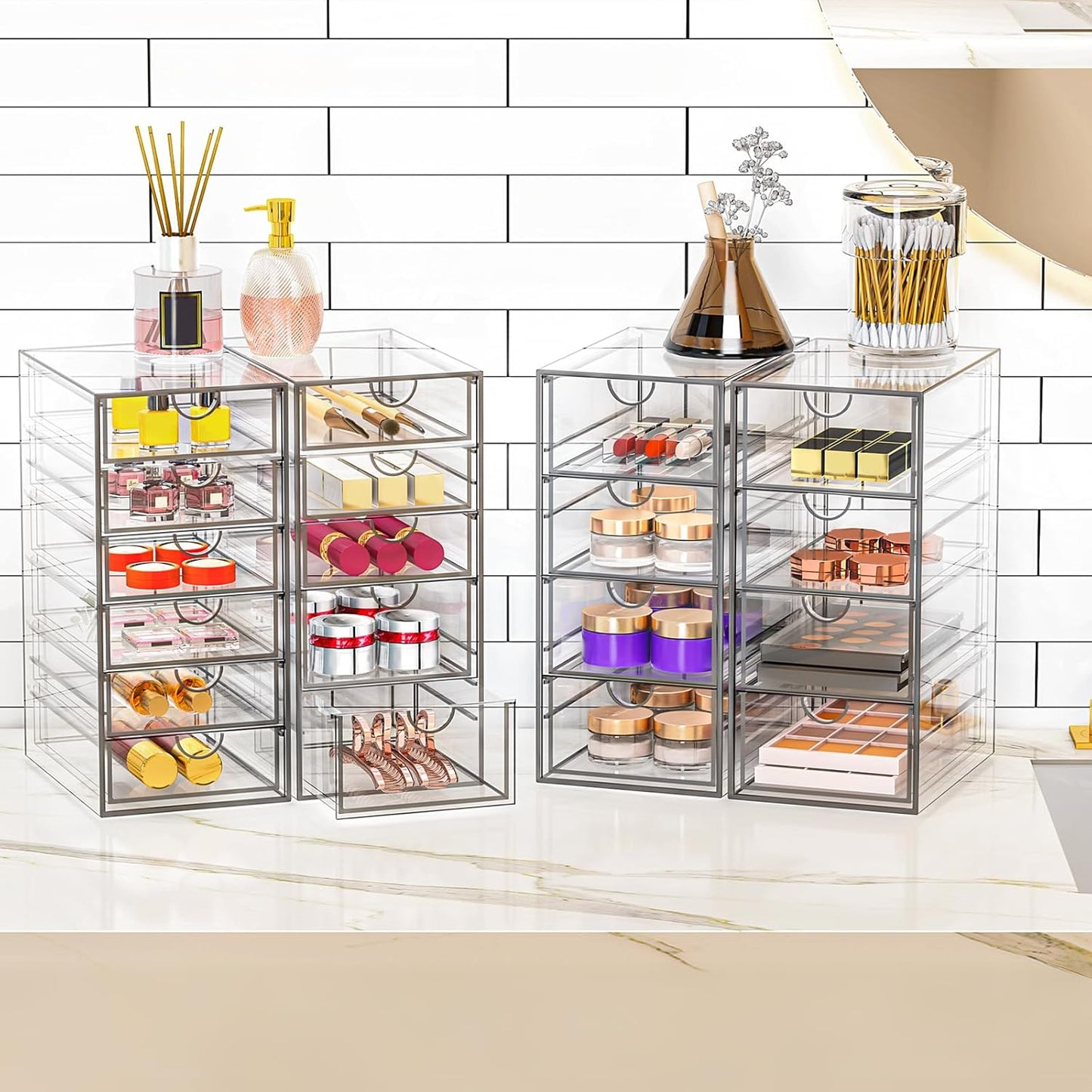 Arcylic Makeup Organzier with 11 Drawers, Clear Storage Drawers, Bathroom Makeup Organizer for Palettes, Cosmetic, and Beauty Supplies,Ideal for Vanity, Cabinet,Desk Organization