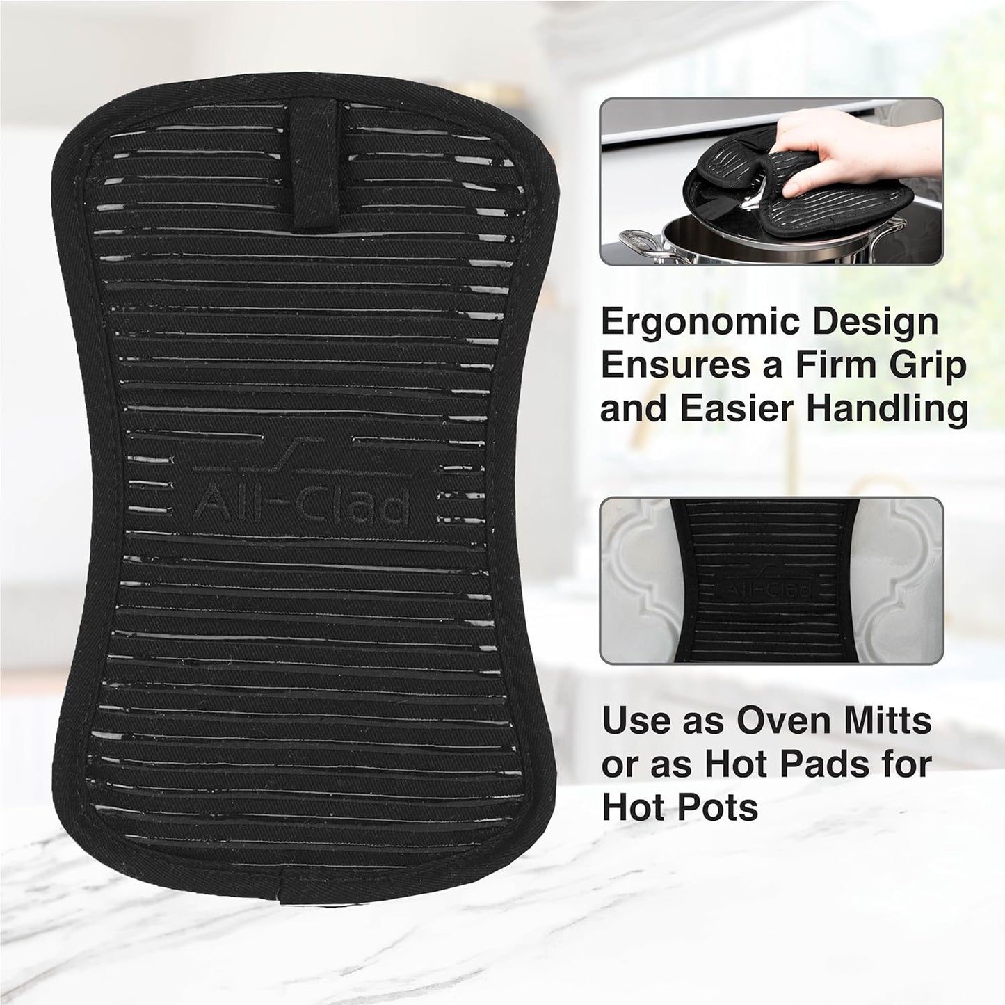 All-Clad Premium Pot Holder & Hot Pad: Heat Resistant to 500 Degrees - 100% Cotton, 10"x6.25" Hot Pad for Kitchen and Barbeque, (1-Pack), Black