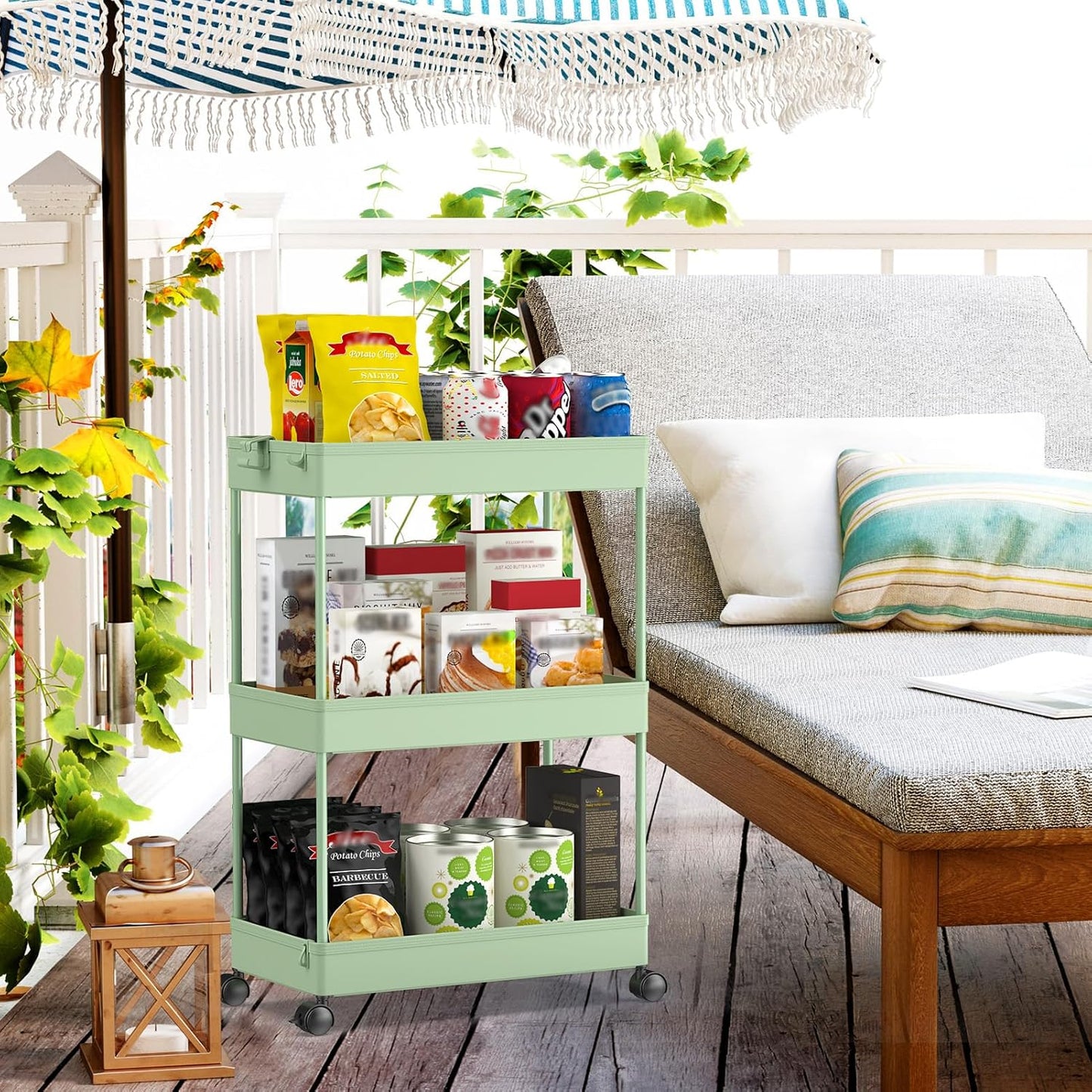 SPACEKEEPER Rolling Storage Cart 3 Tier, Bathroom Cart Organizer Laundry Room Organizer Utility Cart Mobile Shelving Unit Multi-Functional Shelves for Office, Kitchen, Bathroom, Green, SPKSC302GN