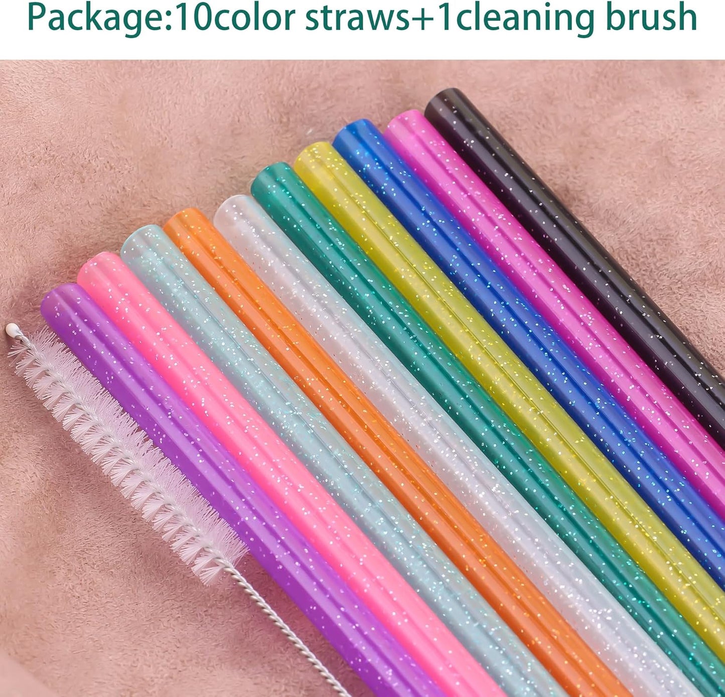 Dakoufish Replacement Glitter Straws for Stanley|Owala|Simple Modern 40oz 30oz Tumbler,10 Pack 12 Inch Reusable Straws With Cleaning Brush For Stanley Hydro Jug Cup,Dishwasher Safe (Mix 10color)