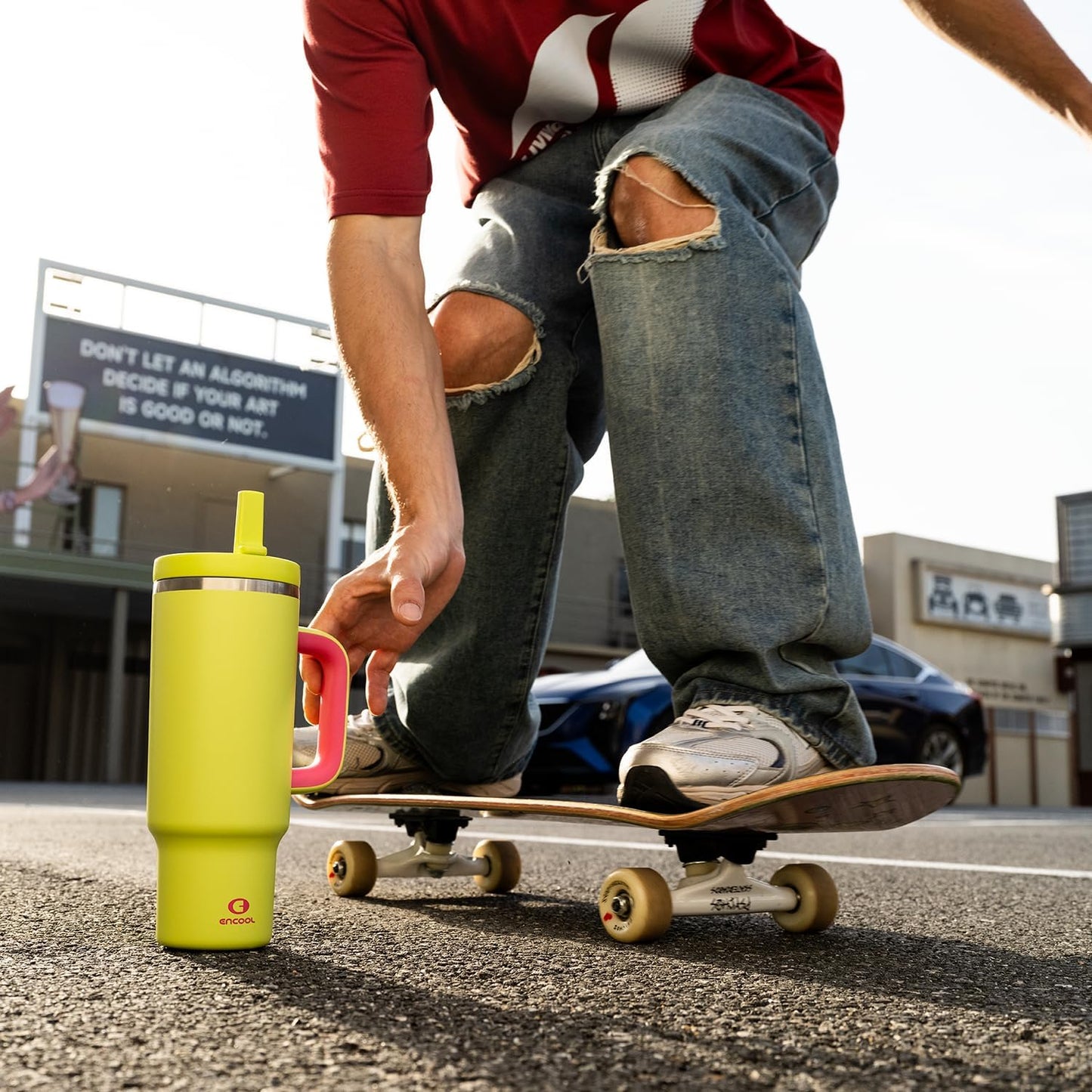 32 oz Tumbler with Handle and Straw: Stainless Steel Insulated Tumbler Keeps Cold for 24 Hours, Leakproof Travel Cup Fits in Cup Holder and BPA-Free,Acid Green