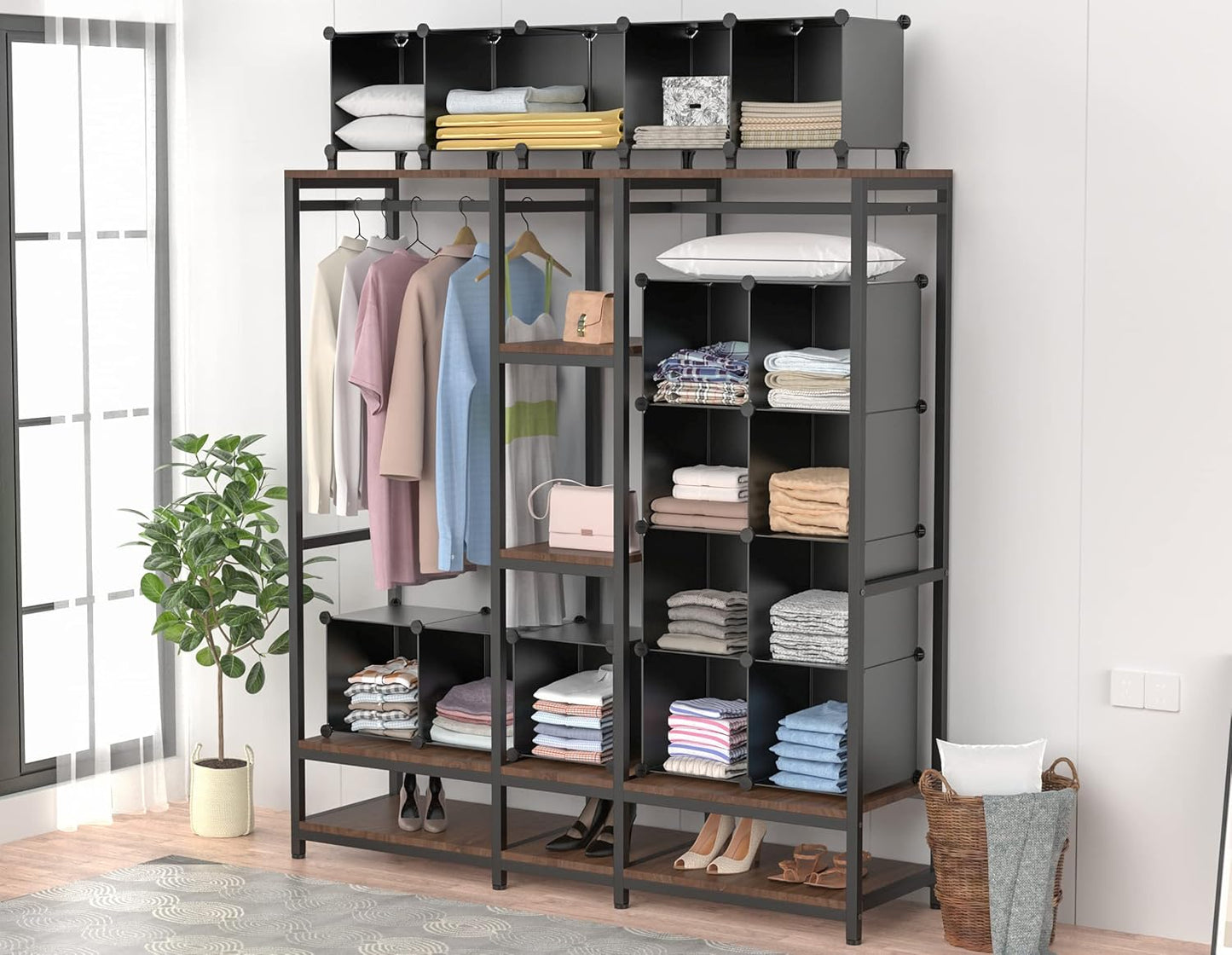 HOMIDEC Closet Organizers and Storage, 12 Cube Storage Organizer, Portable Closet Organization Clothes Shelves for Kids, Closet, Bedroom, Bathroom, Office, Black