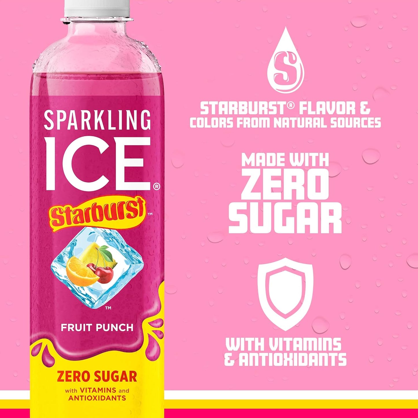 Sparkling Ice STARBURST Fruit Punch, Zero Sugar Flavored Sparkling Water, with Vitamins and Antioxidants, Low Calorie Beverage, 17 fl oz Bottles (Pack of 12)