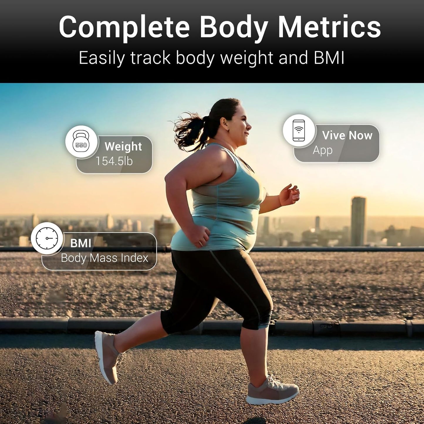 Vive Smart Body Weight Scale (500lbs Capacity) - Heavy Duty Bariatric Digital Scale for BMI - Plus Size, Large Display - Bathroom Device for Health Extra Wide Base & Smartphone Connectivity