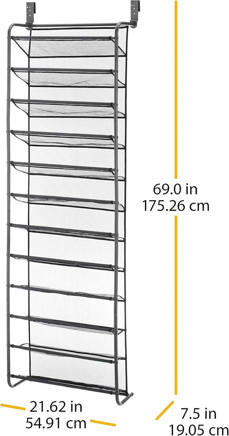 Whitmor 36 Pair Over-The-Door Rack-Gunmetal Gray Shoe Organizer