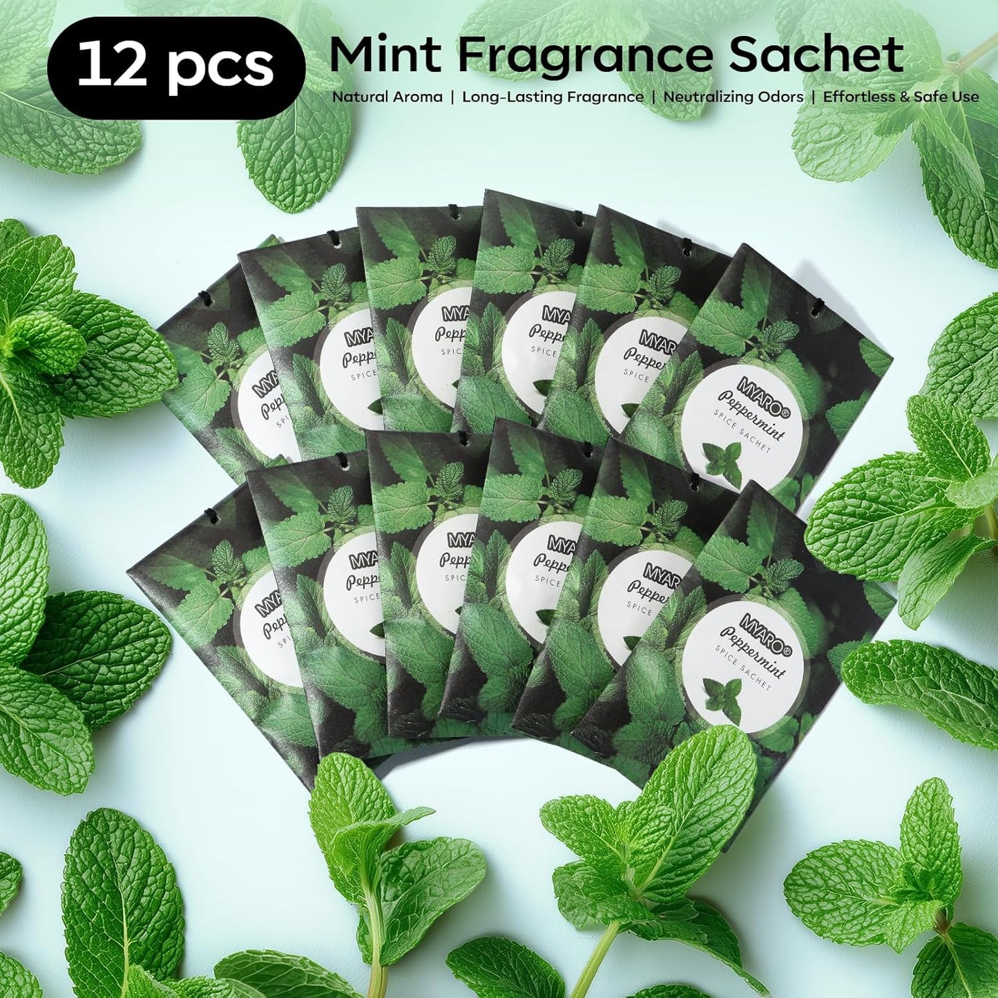 MYARO 12 Packs Peppermint Potpourri Bags Sachets for Drawer and Closet, Long-Lasting Drawer Car Air Fresheners Closet Odor Eliminating Home Fragrance