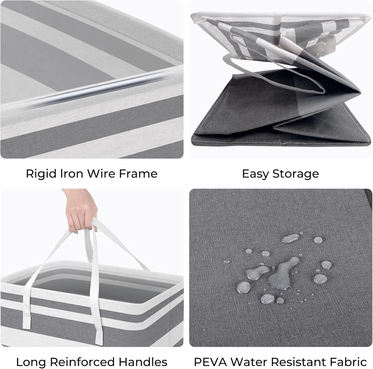 HomeHacks 2 Pack Large Laundry Baskets, Waterproof, Freestanding Laundry Hampers, Collapsible Clothes Hamper with Reinforced Handles in Laundry, College Dorm, Bathroom, Bedroom (Grey+Pink, 88Lx2)