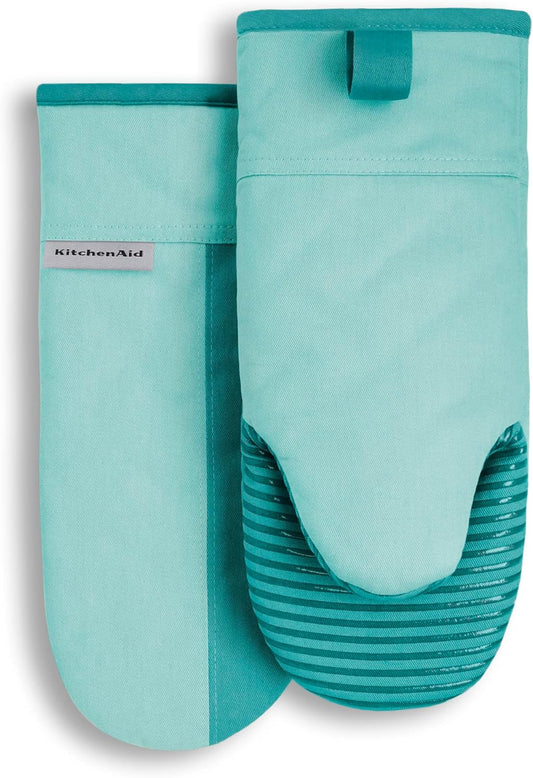 KitchenAid Beacon Two-Tone Non-Slip Oven Mitt Set, Aqua Sky, 5.75"x13", 2 Piece