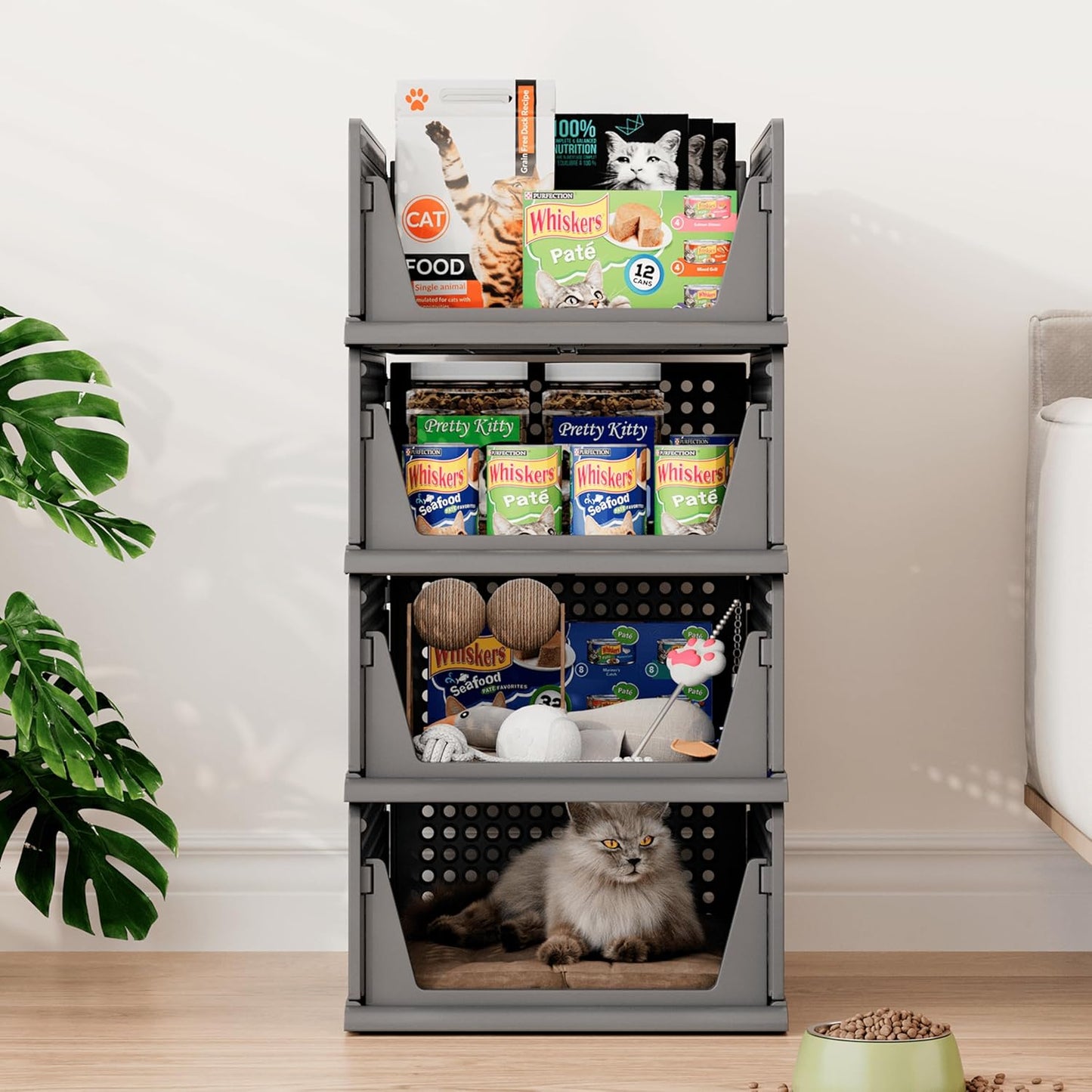 Pinkpum 6 Pack Closet Organizers Storage Box, Stackable Plastic Drawer Basket for Clothing, Stackable Storage Bins Shelf Storage Container for Closet Wardrobe Bedroom Bathroom Office Black