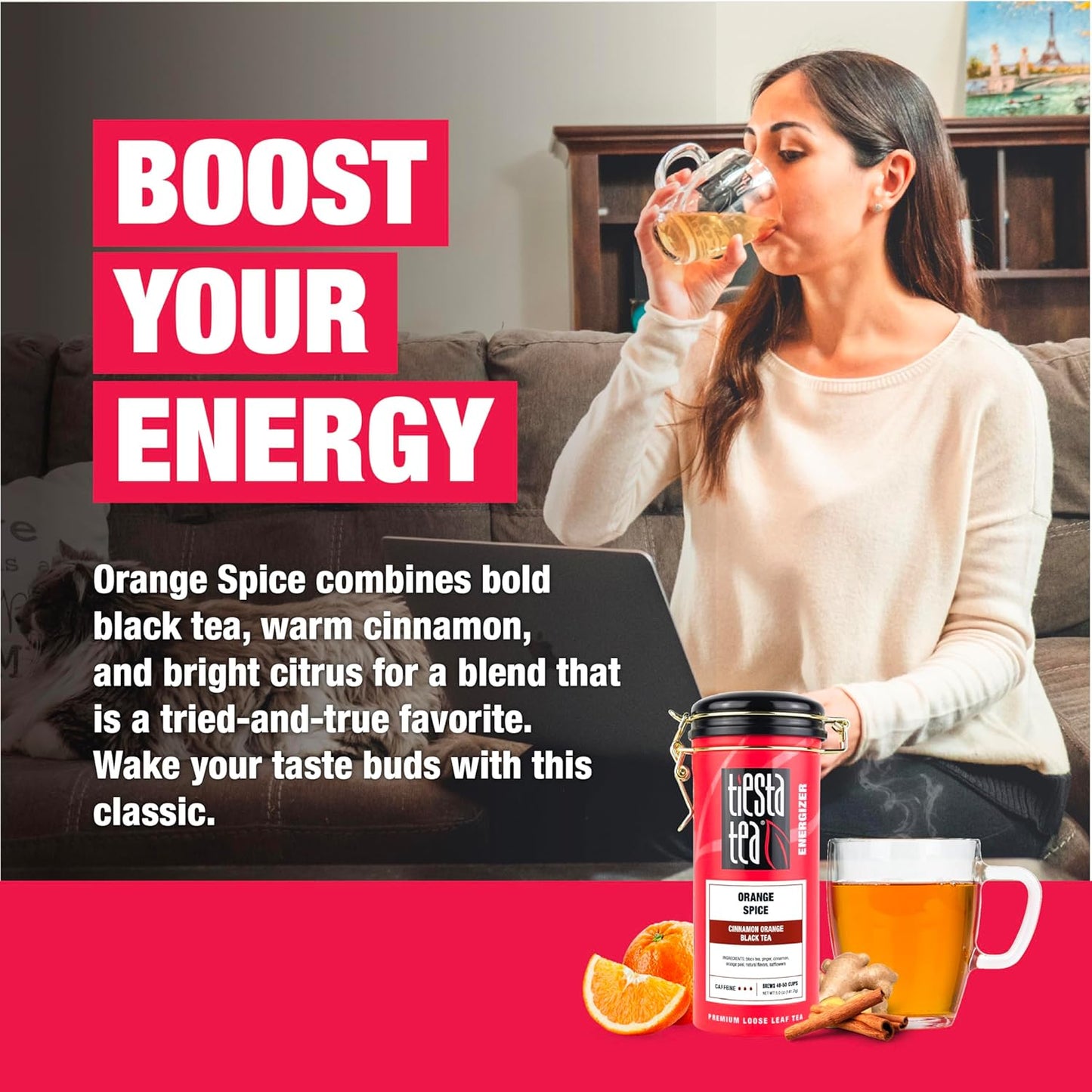 Tiesta Tea - Orange Spice Tea, Loose Leaf, Cinnamon Orange Black Tea, Premium High Caffeine Tea Blend, Make Hot or Iced & Up to 50 Cups, 5 oz Refillable Tin