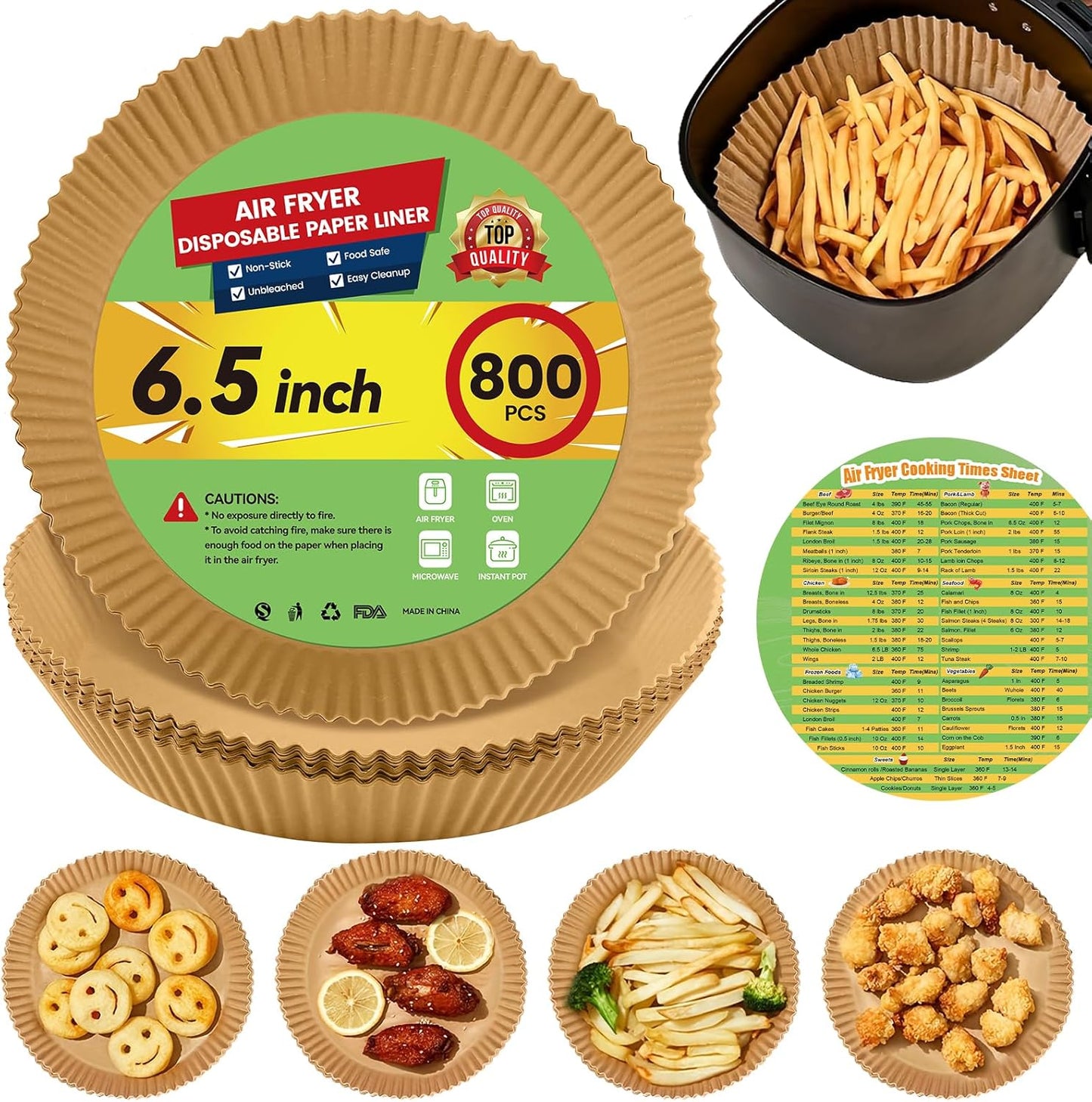 Air Fryer Paper Liners Disposable: 800Pcs 6.5 Inch Special Round Liners for Air Fryer, Grease and Water Proof Non Stick Basket Parchment Paper