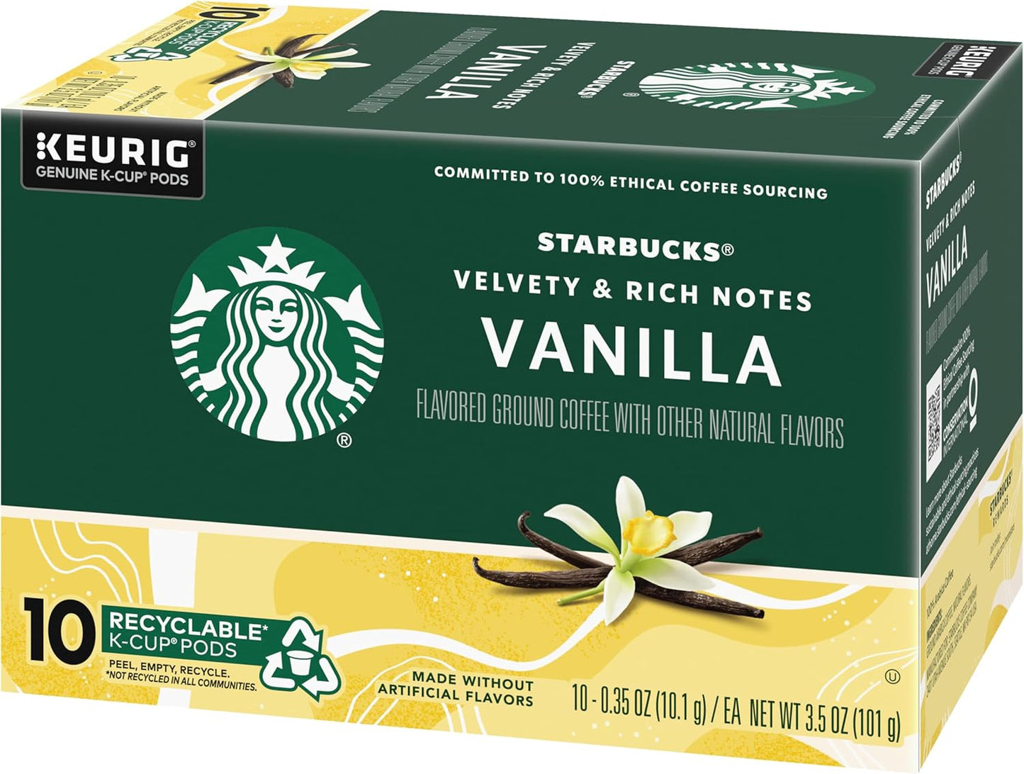 Starbucks Flavored Coffee K-Cup Pods, Vanilla Flavored Coffee, Made without Artificial Flavors, Keurig Genuine K-Cup Pods, 10 CT K-Cups/Box (Pack of 2 Boxes)
