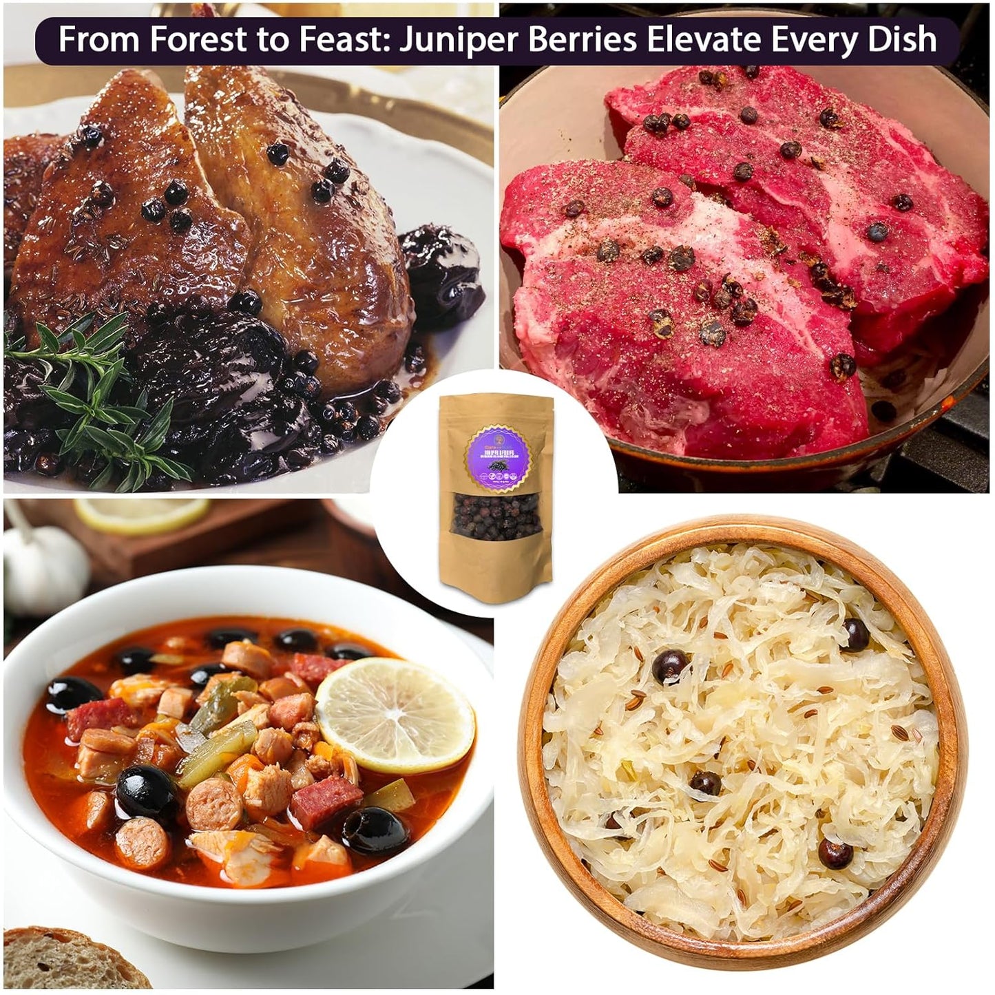 Cure wid Pure Dried Juniper Berries 4oz | Wild Harvested, Non-GMO Additives & Preservative-Free Organic Juniper Berries Whole in Eco-Friendly Resealable Bag |Elevate Meats, Soups, Teas & More