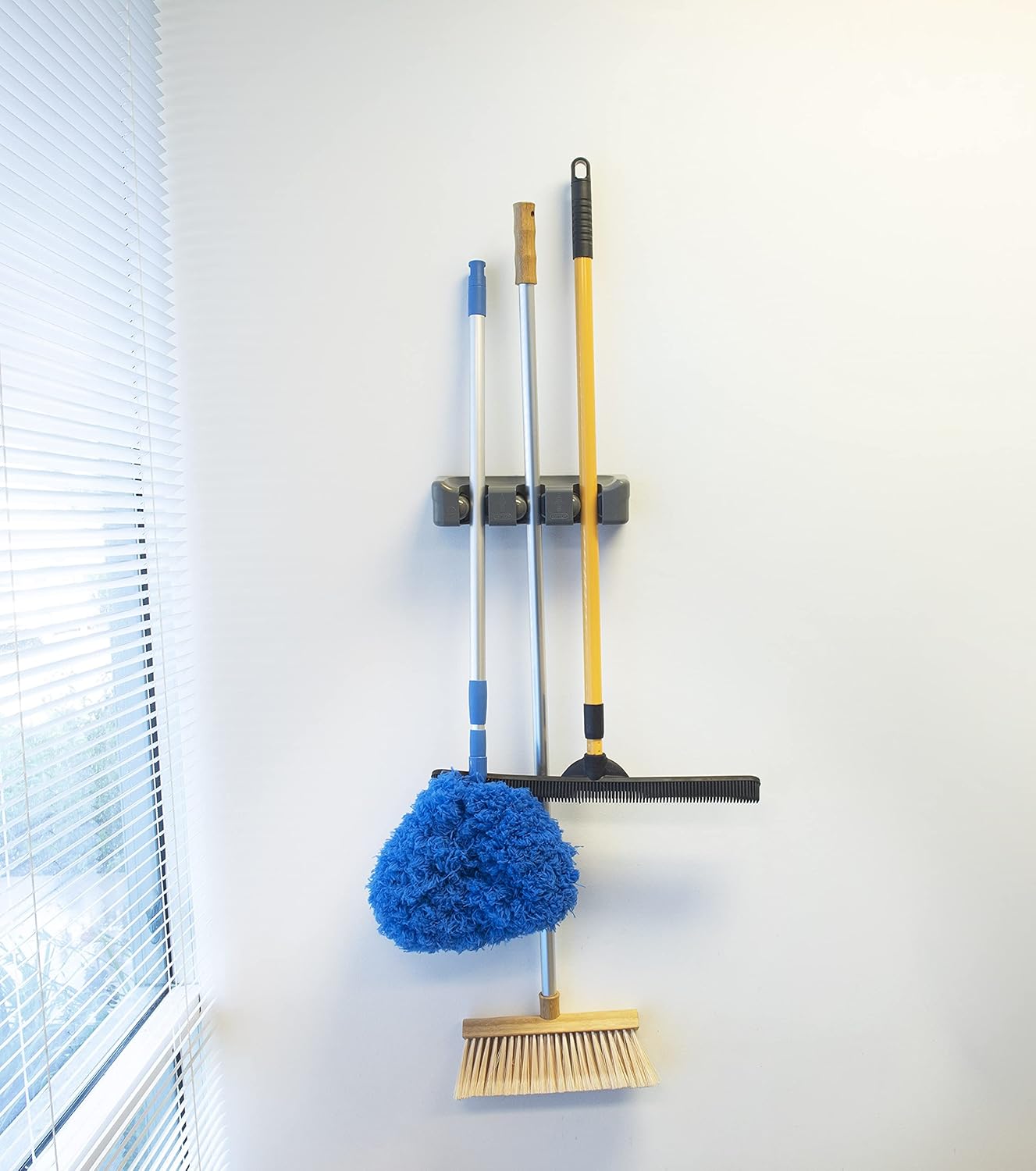 Evriholder Grip & Store Magic Holder, 3-Position Broom and Mop Holder, Tool Organizer, Easy Install, Household Organization, Gray